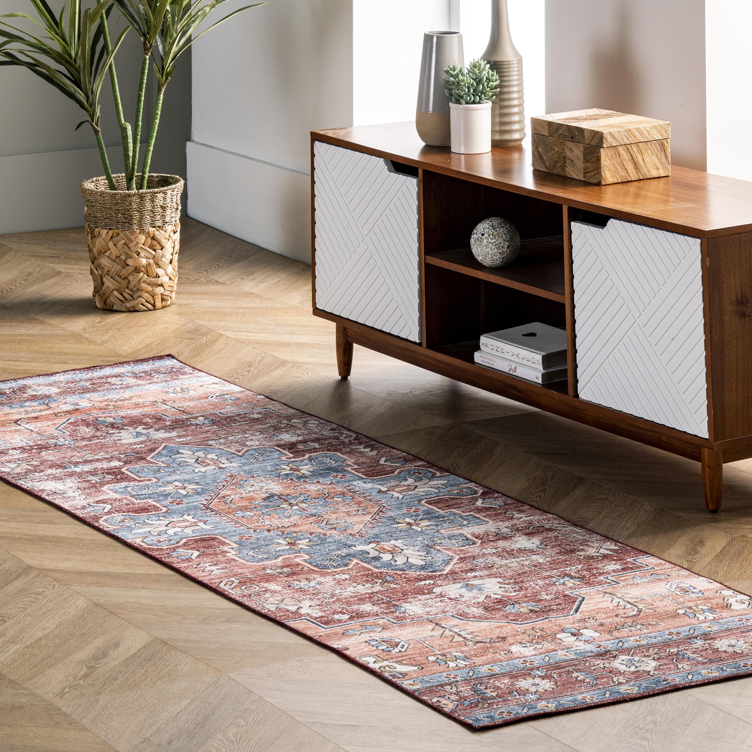 Tapis de couloir médaillon rouille lavable nuLOOM Zena 3 m