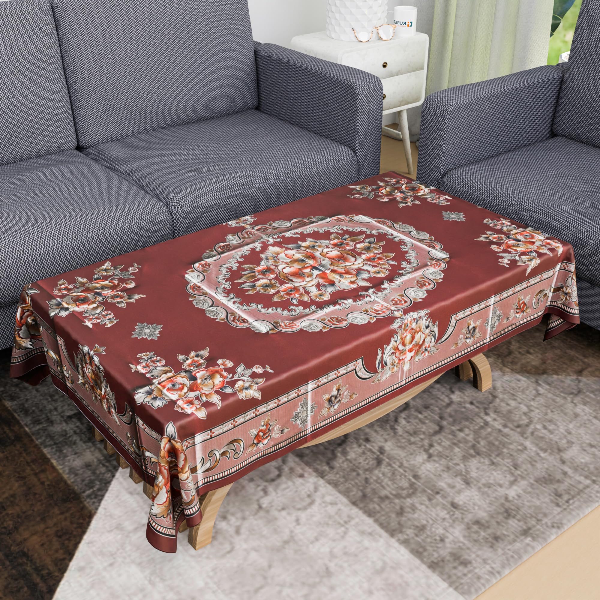 Kuber Industries Center Table Cover | 40x60 Inch | 4 Seater Kitchen Table Cloth | Tabletop Cover | Tea Table Cover | PVC Table Cloth | Decorative Table Cover | Shining Design | Maroon