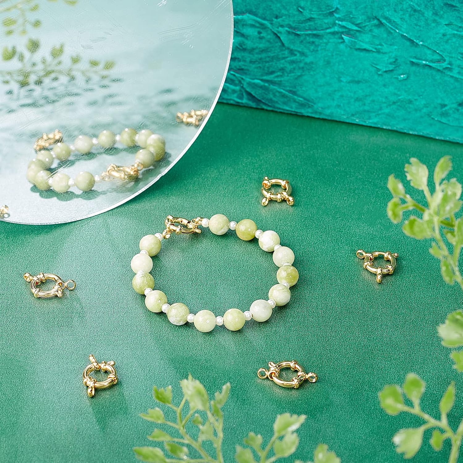 PH PandaHall 12pcs Spring Clasps Ring Necklace Link 18K Gold Plated 304 Stainless Steel Connector Charms for Brecelet Neckalce Jewelry DIY Craft Making, Golden