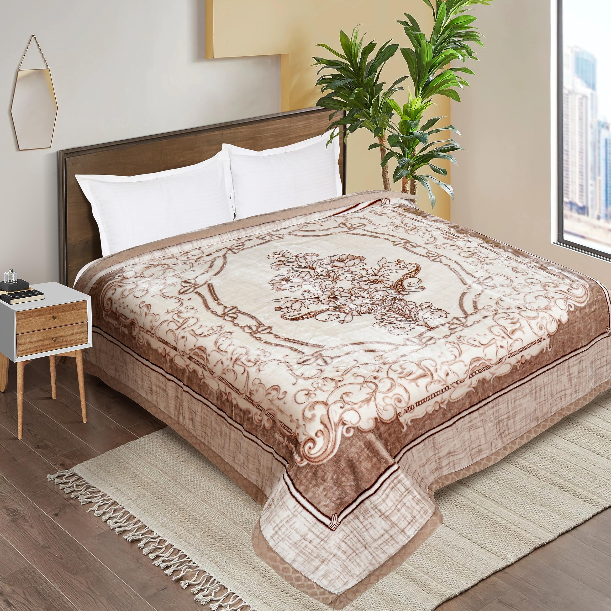 Elite Home Double Layered Mink Super Soft Cloudy Double Bed Blanket for All Season Blanket-Light Olive-220X240