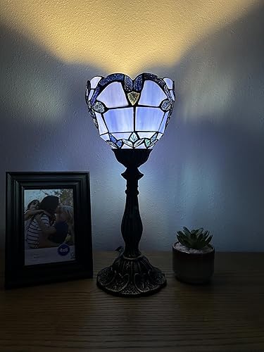 Miniatura 4 de Tiffany - Mini lámpara de mesa con antorcha azul, estilo barroco, lavanda, vitral, incluida, bombilla LED para sala de estar, comedor, dormitorio,