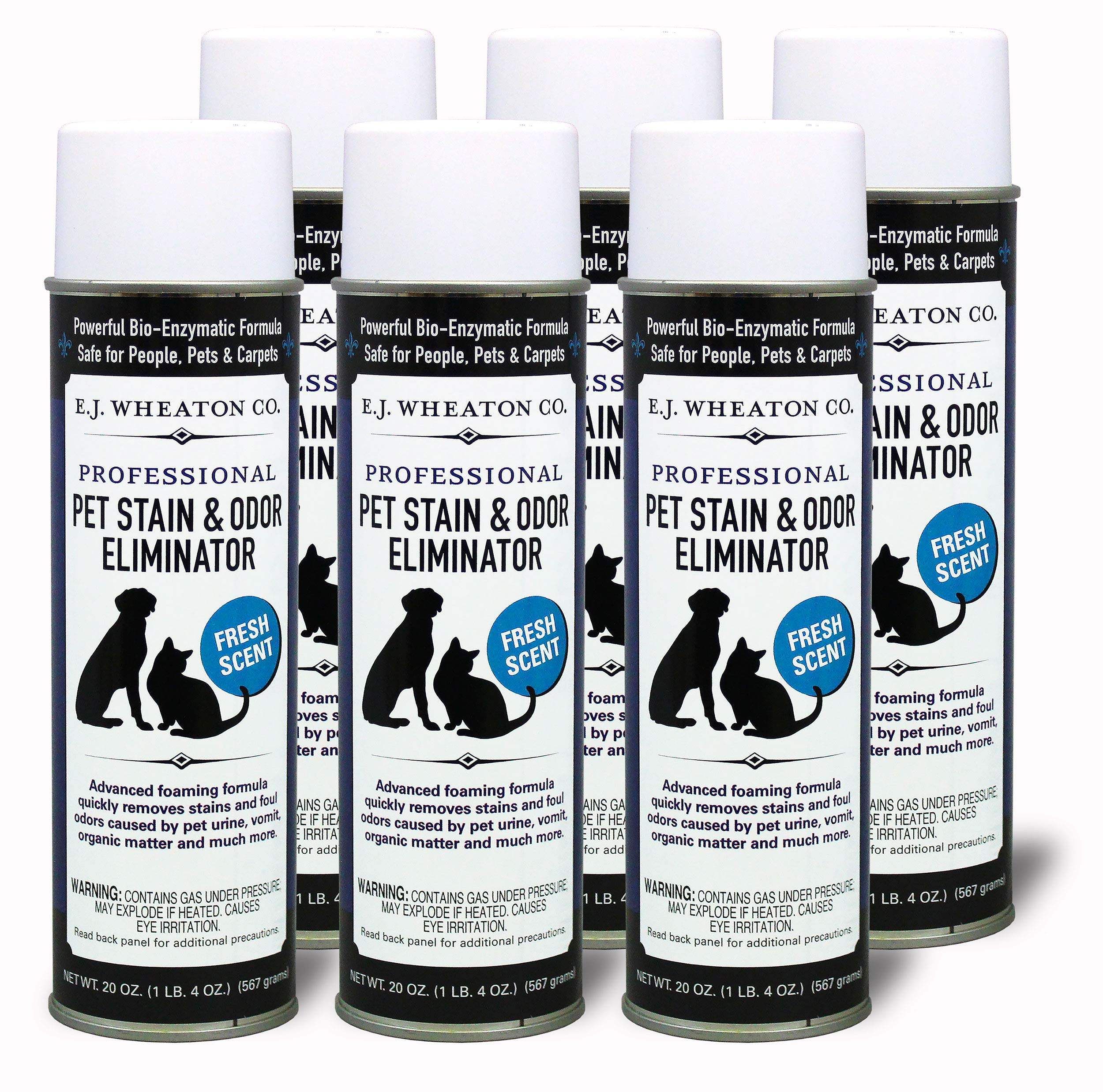E.J. WHEATON CO.E.J. Wheaton Co. Pet Stain & Odor Eliminator, 6 Pack, Professional Strength Enzyme Cleaner for Dog and Cat Urine and More, Large Aerosol Spray, 20 Oz. Can