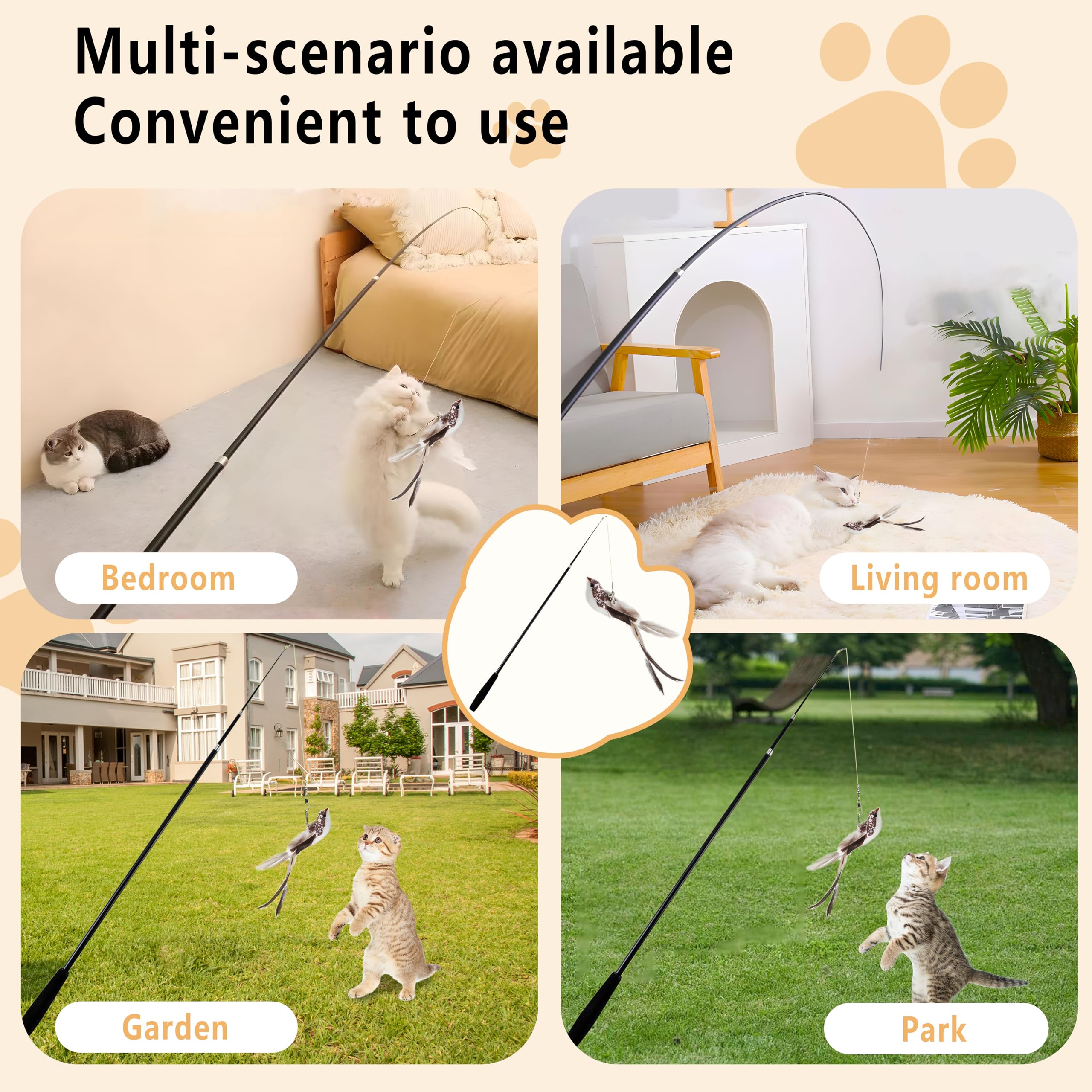 ACTOYS Giochi per Gatti in Casa, Canna Pesca Gatto, 69 inches, Giochi Gatto Interattivi, Canna Pesca Fissa Gatti (Lungo)