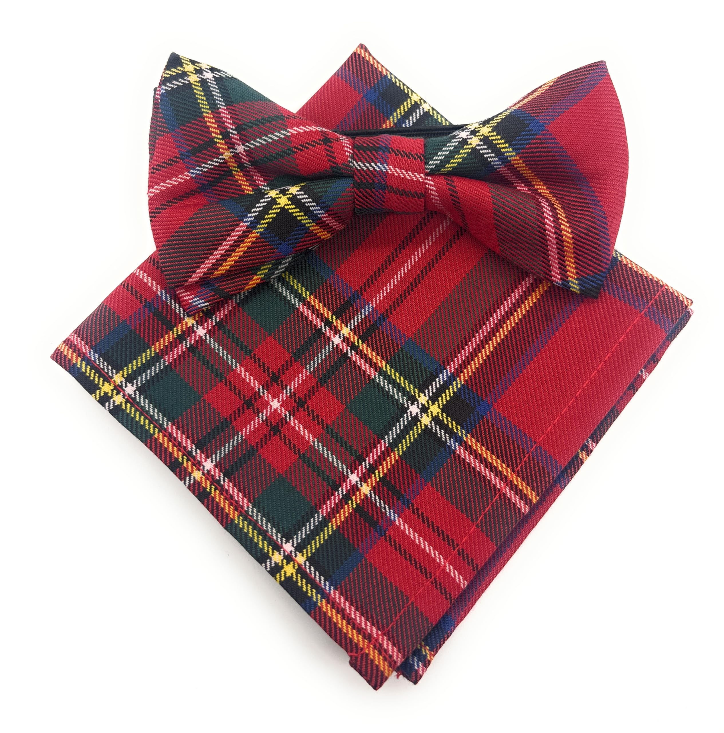 Scottish Essence Men's Royal Stewart Pre-Tied Tartan Bow Tie And Pocket Square Set, Matching Pattern (Royal Stewart)