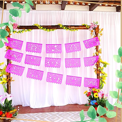 Miniatura 4 de Pancartas de Picado Picado rosa, bandera mexicana, suministros para fiesta, guirnaldas de papel de seda rosa vibrante, paquete de 5 unidades, más de