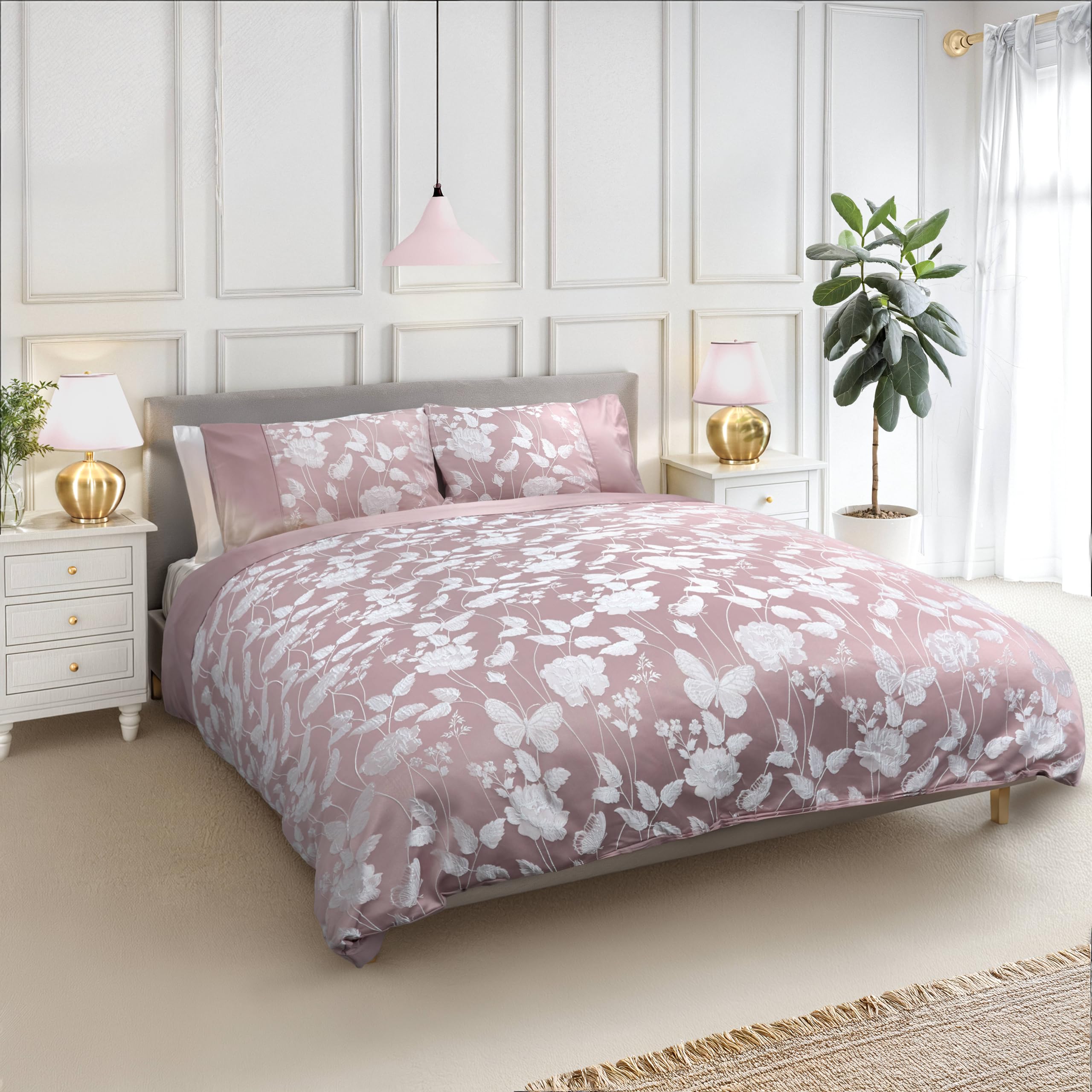Emma Barclay Butterfly Meadow - Embellished Jacquard Duvet Set in Blush Pink - Double