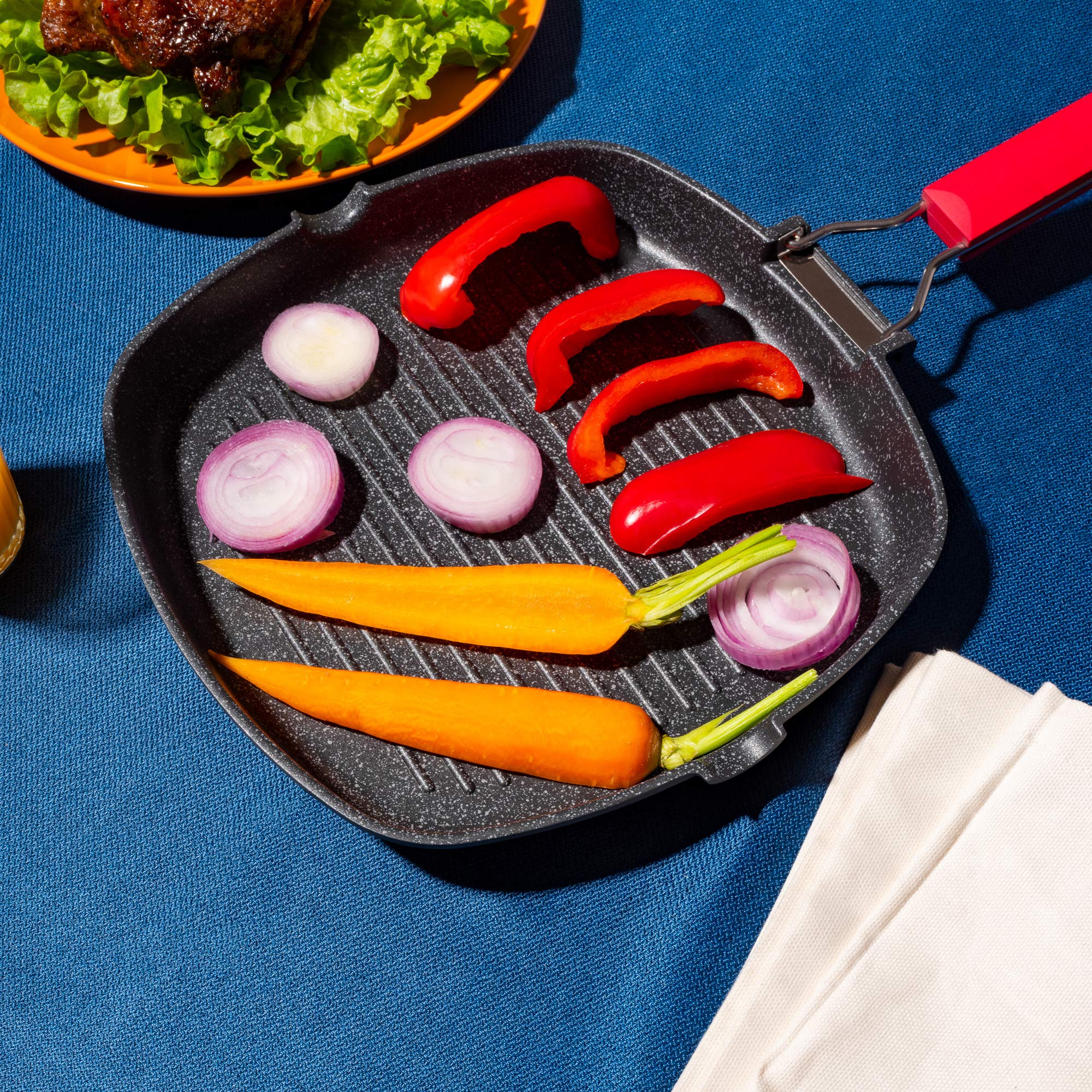 Moneta Bistecchiera antiaderente, 28x28cm Pro Grill con manico pieghevole anche per induzione