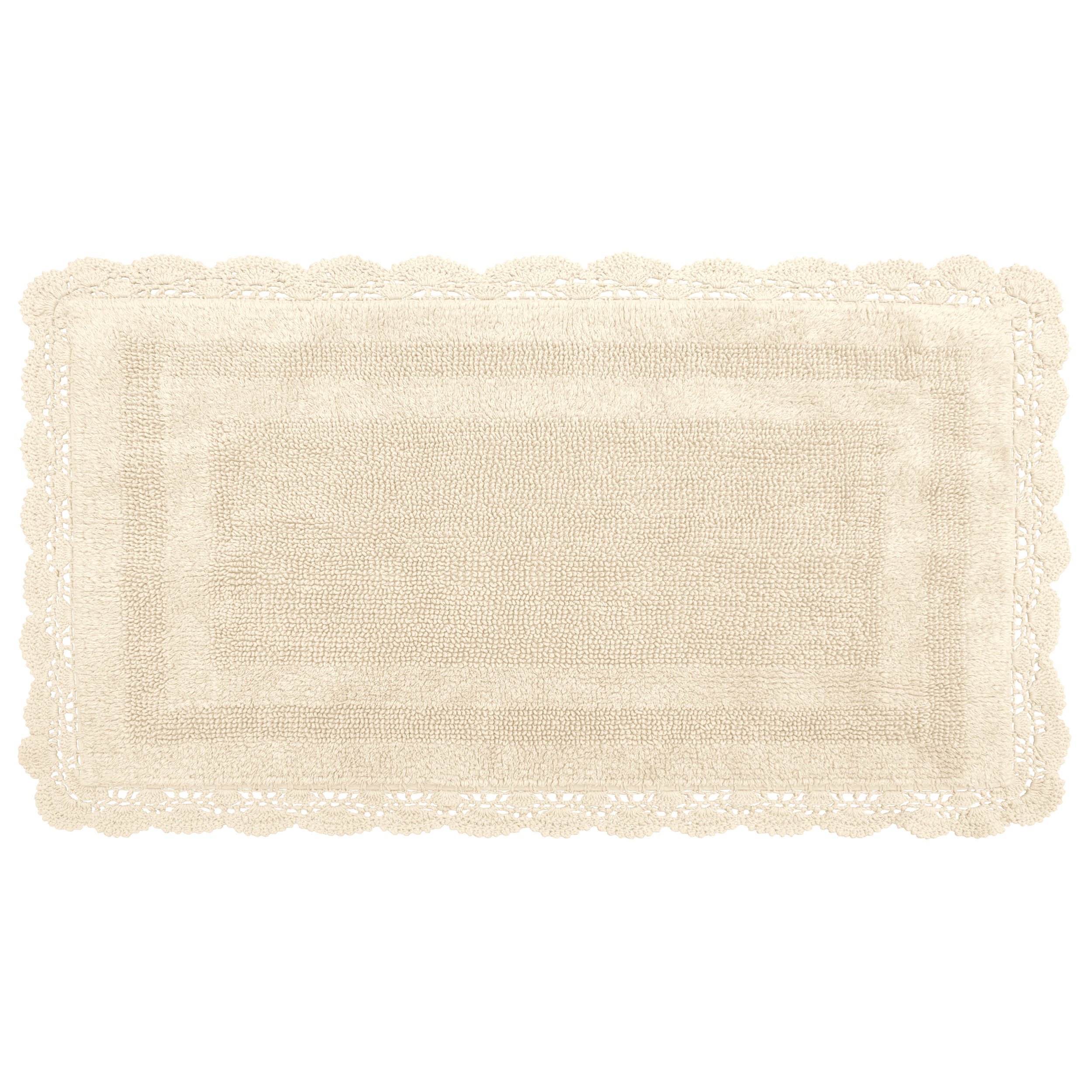 Laura Ashley Crochet Cotton 24x40 Bath Rug, Linen