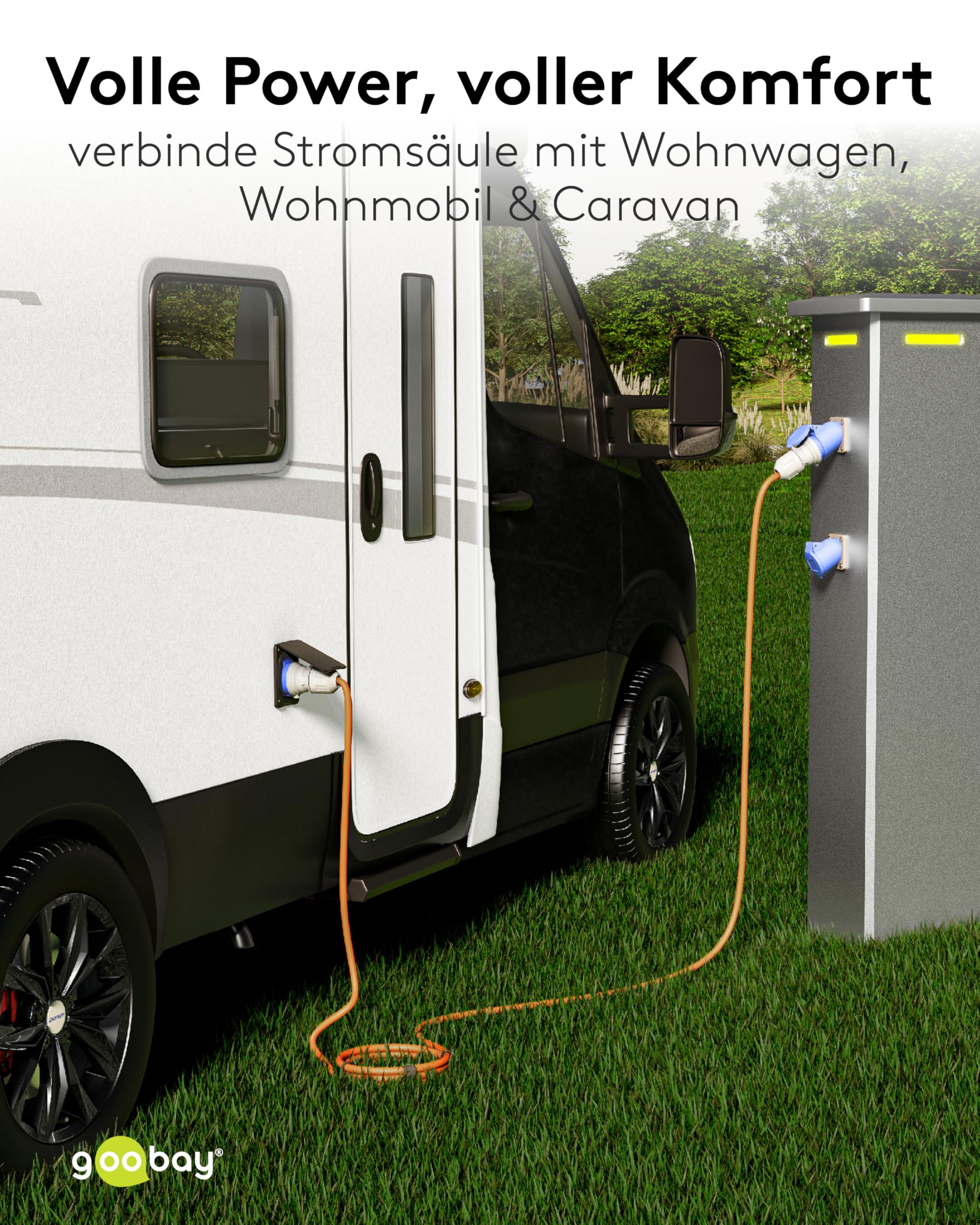 goobay CEE-Verlängerungskabel für Wohnwagen, 25m, CEE-Stecker auf CEE-Buchse mit Verschlusskappe, IP44, Kabel für Camping, Wohnmobil und Wohnwagen, 76230