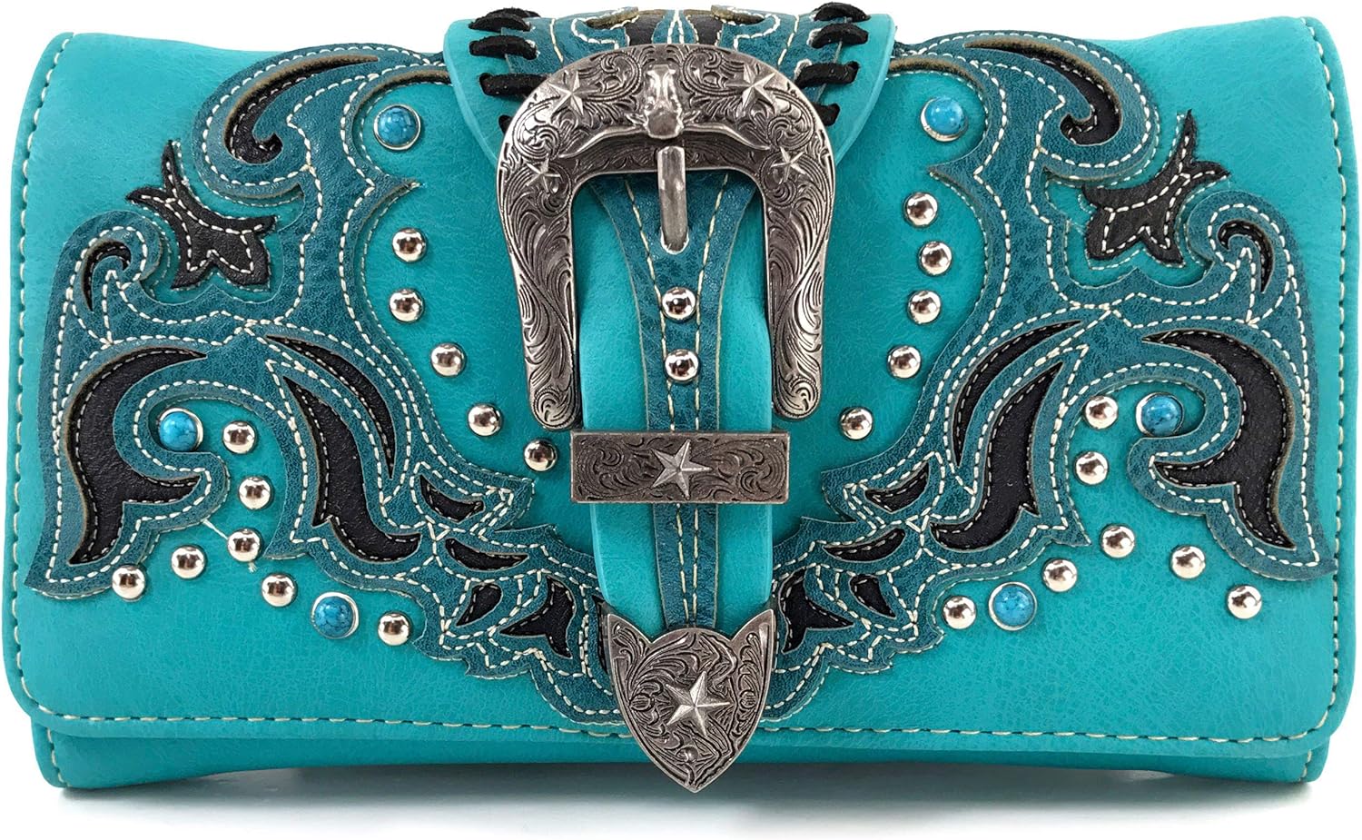 Zelris Western Texas Longhorn Buckle Women Crossbody Wrist Trifold Wallet