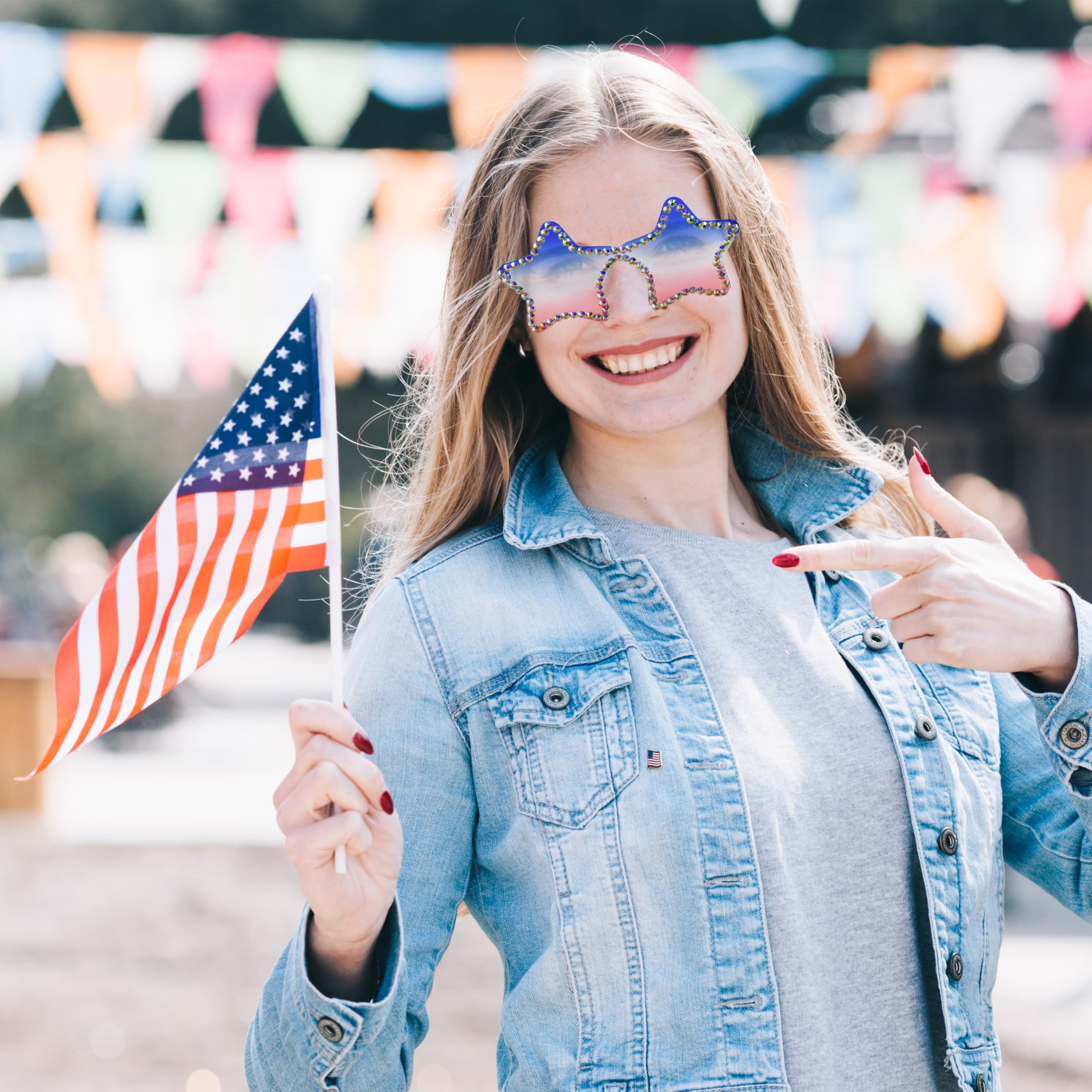 Patriotic American Flag Girl w/ peace sunglasses! Amazon.com: SOHUPAC American Flag Glasses USA Flag Mirror  main image 2
