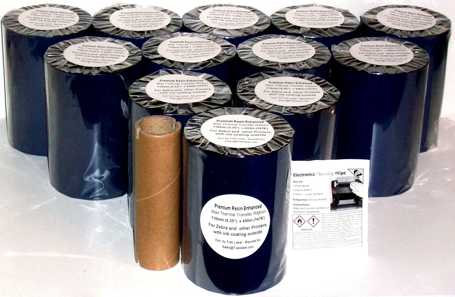 12 Rolls 4.33" x 1476' Black Thermal Transfer Ribbon for Zebra & Other Printers $5.50/roll 110mm x 450m by Trek Label