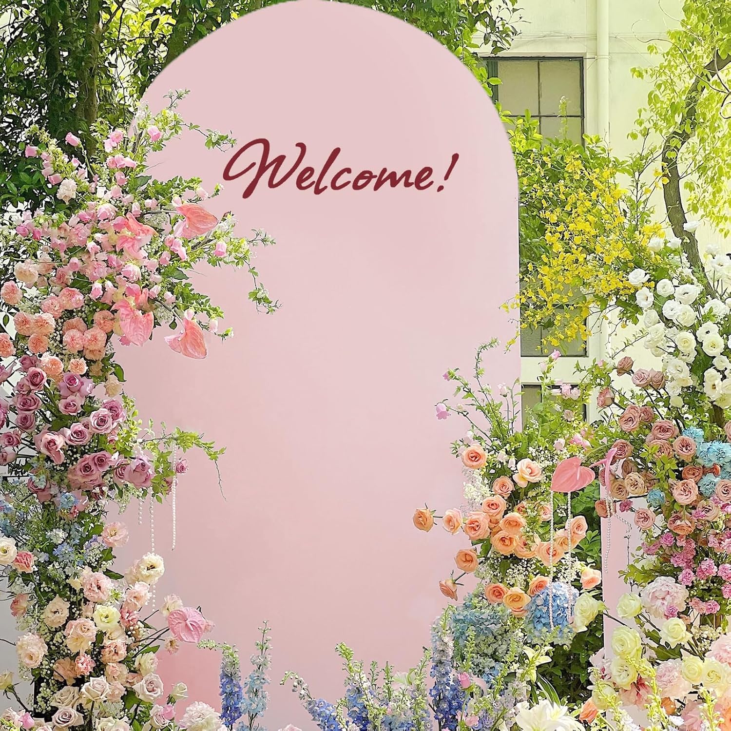 Metal Arch Backdrop Stand and Cover Set, 7.2FT, 6FT Party Backdrop, Easy to Assemble, Backdrop Stand for Parties, Birthday, Baby Shower