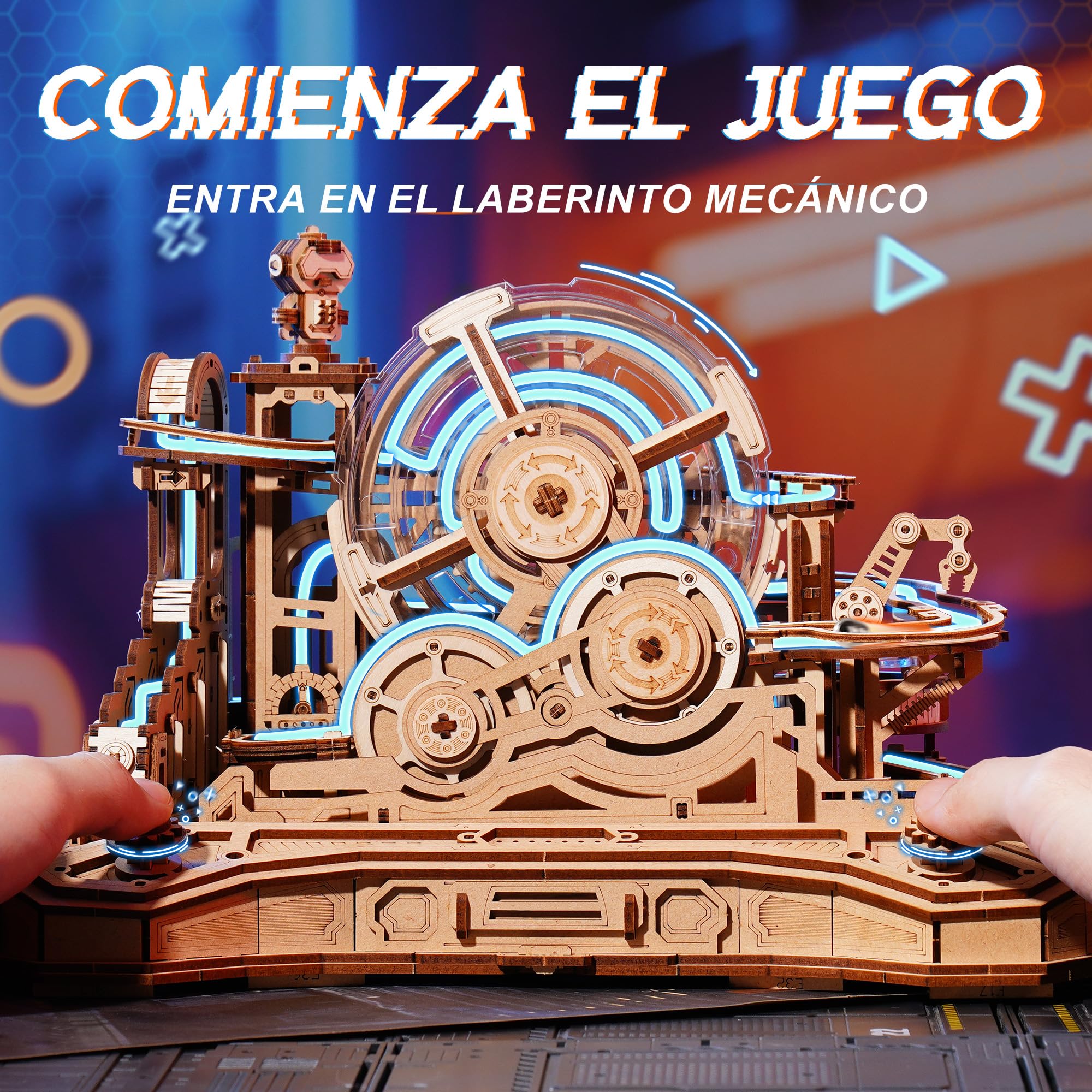 ROBOTIME Gear Ball Challenge EGC01 Puzzle 3D de Madera, Laberinto mecánico de Bola de 653 Piezas con diseño de Mando, Kit DIY para Adultos y Adolescentes 14+