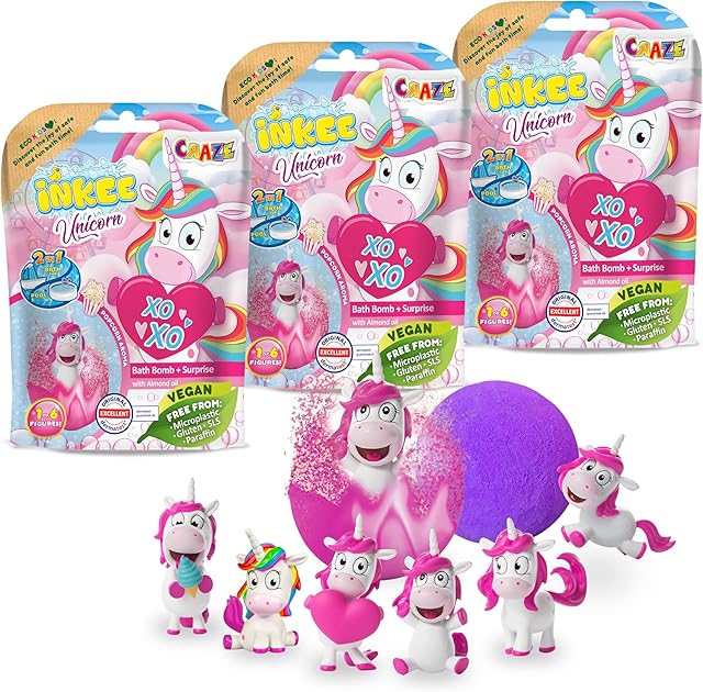 CRAZE INKEE zestaw 3 magicznych bomb kąpielowych z niespodzianką Bath Bomb Unicorn z jednorożcem 29428
