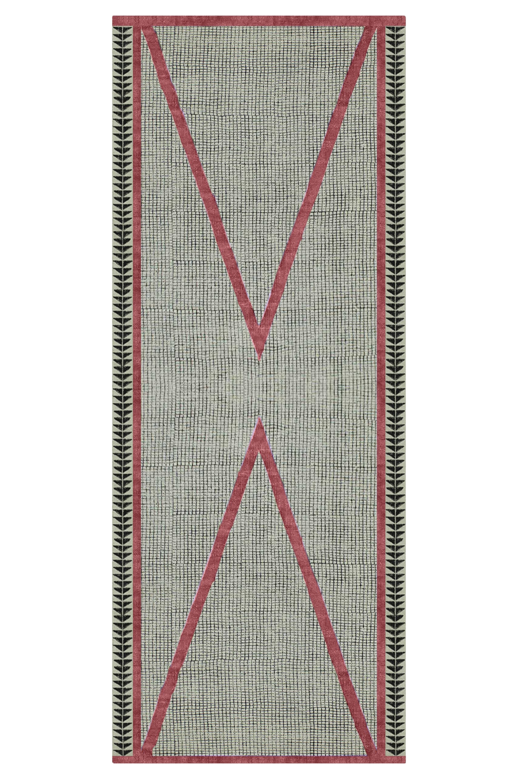 Tapis kilim en coton design rouge maison de lac et terrasse couverte