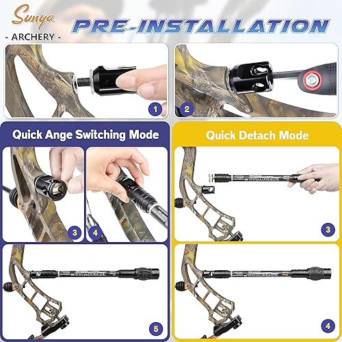 Miniatura 7 de SUNYA Estabilizador de arco de tiro con arco compuesto, núcleo flexible de cuerpo de fibra de carbono, sistema de amortiguación y kit de pesas, 8",