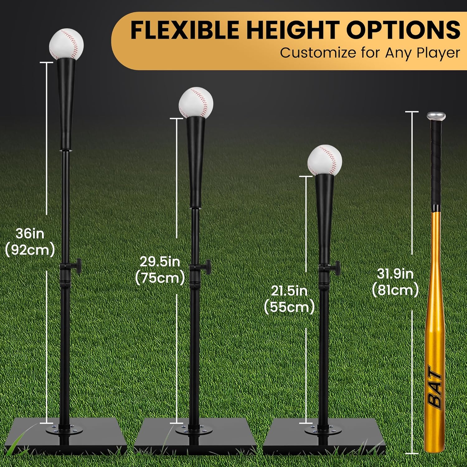 Baseball Batting Tee Set with Light Weight Aluminum Bat and Baseball - Hitting Tee - Baseball Tee - Batting Tees for Baseball - Hitting Tee for Baseball - Baseball Hitting Tee - Baseball Tee Set