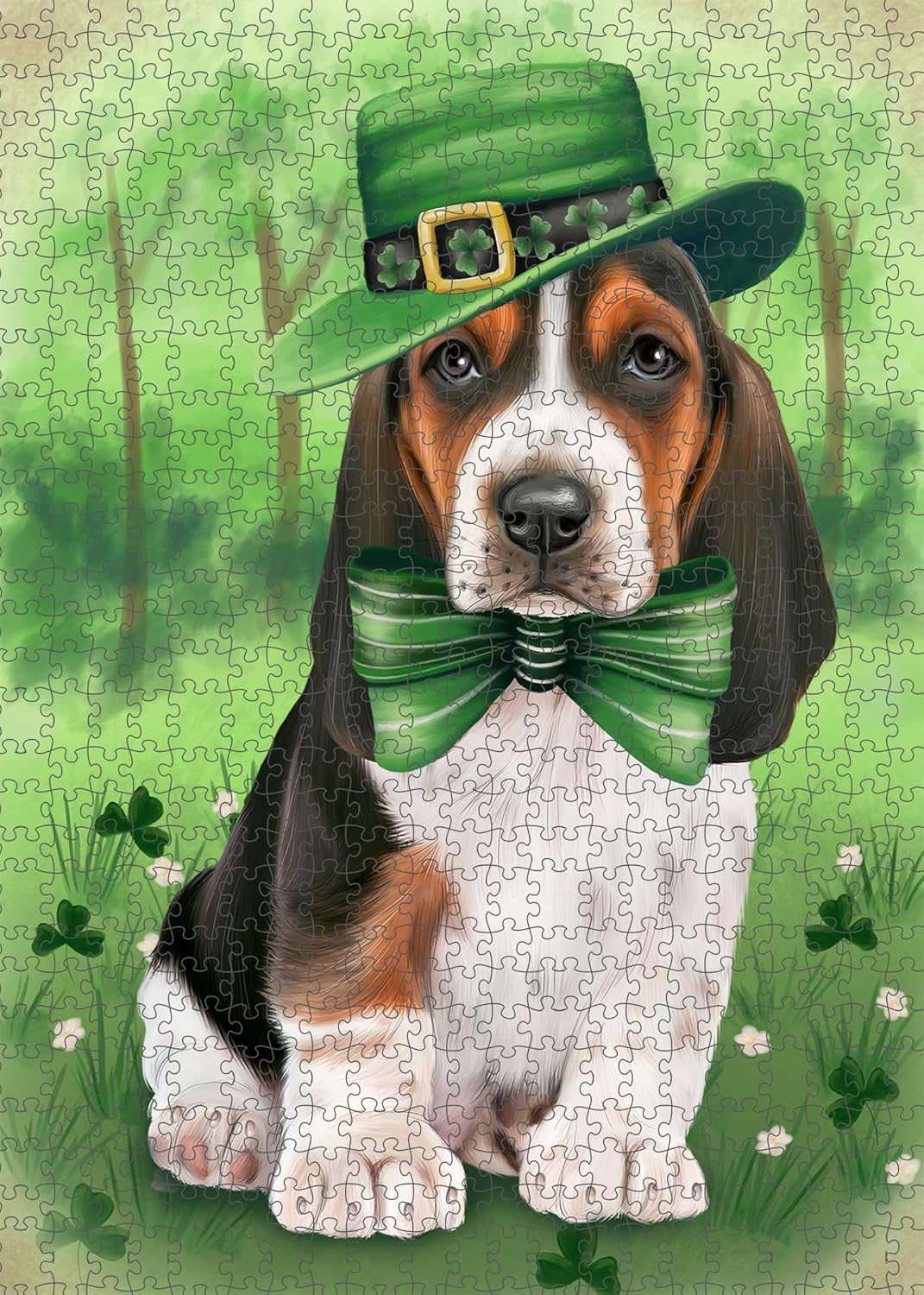 St. Patricks Day Irish Basset Hound Dog Jigsaw Puzzle for Adults - Animal Printed Interlocking Puzzle Game Artwork - Gift for Dog Lover's- 1000 Pcs 20"x30"