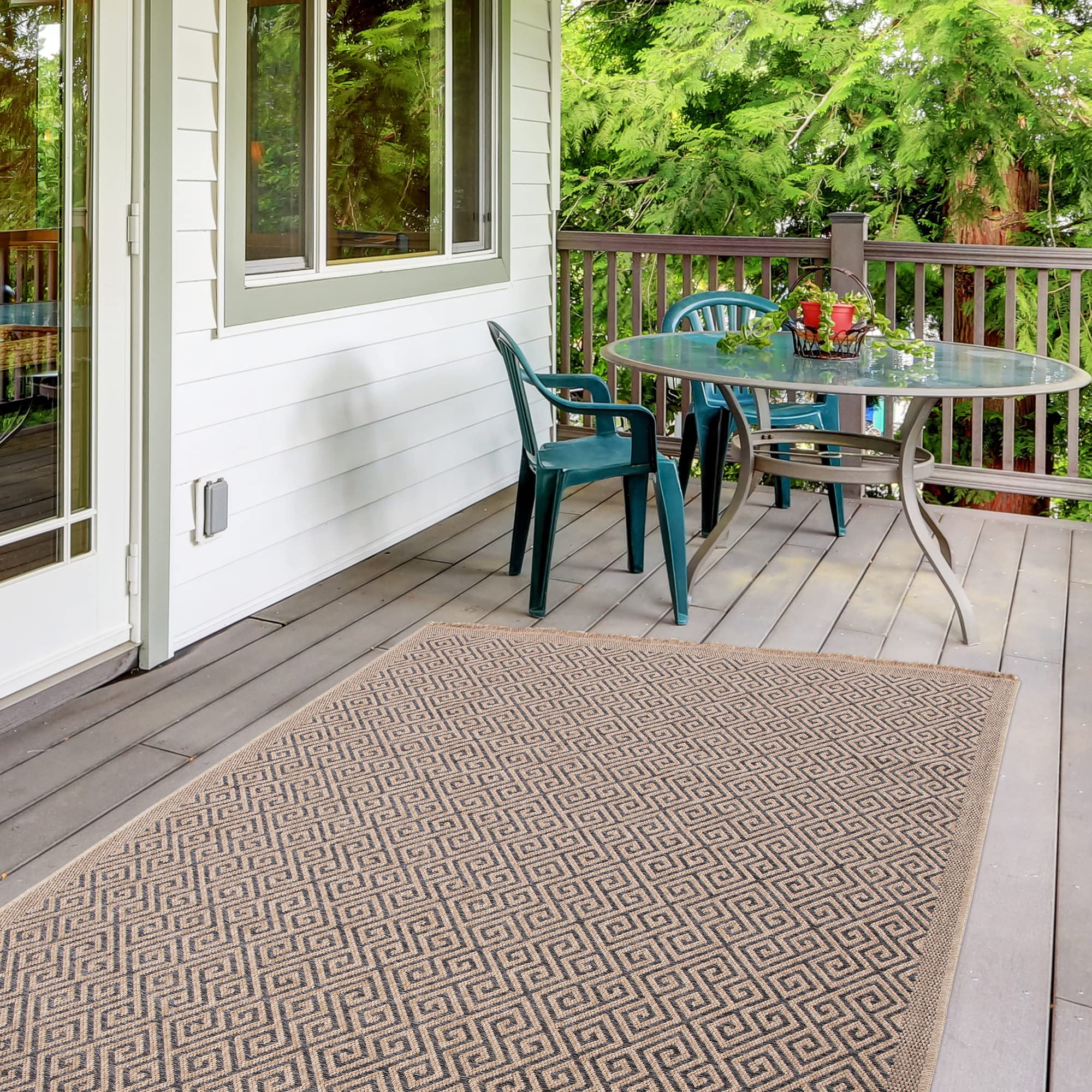 THE RUGS Nature Collection Outdoor Rug, Indoor/Outdoor Tona Border Area Rug for Patio Deck, Garden, Kitchen - Image 3