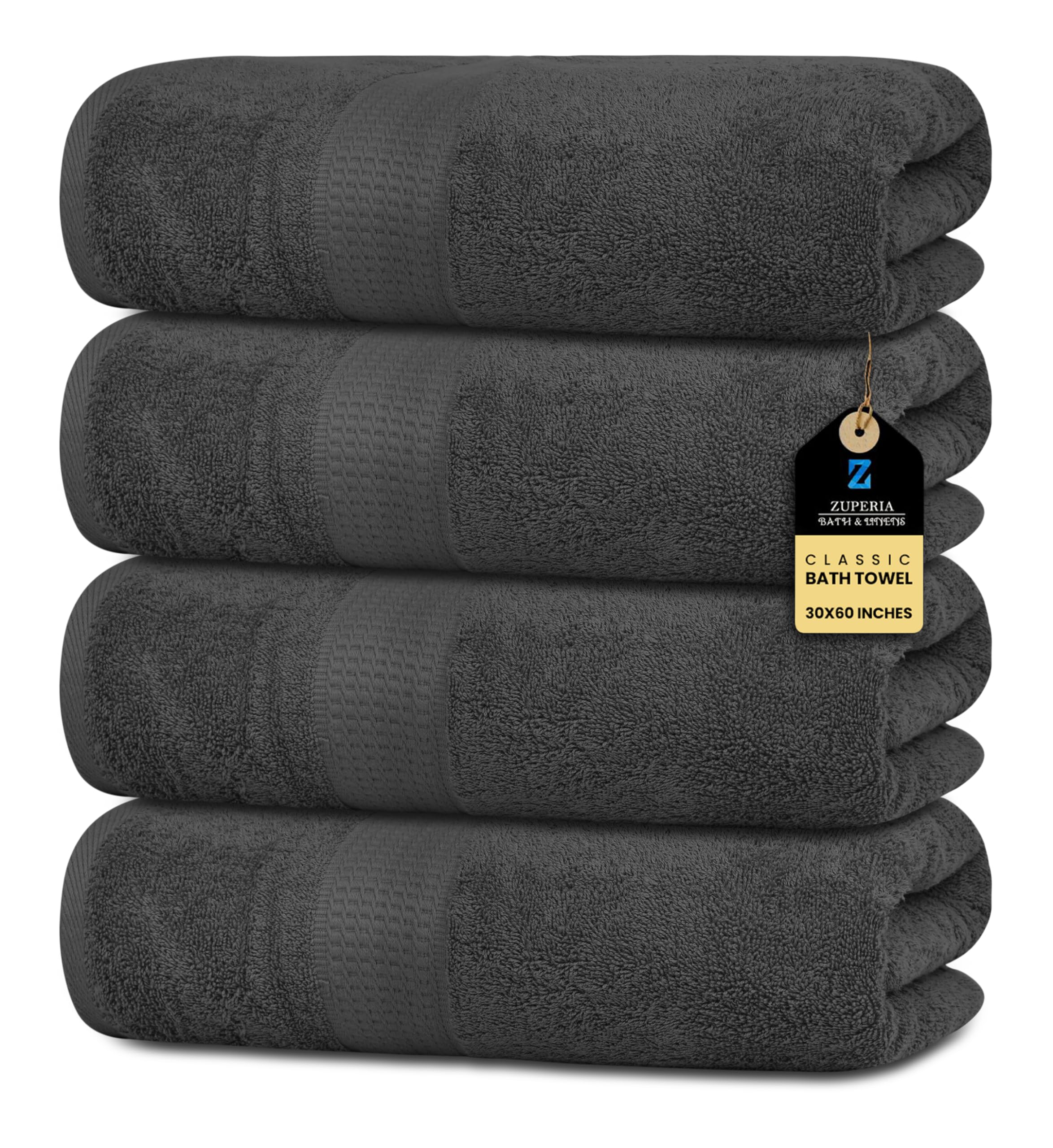 ZUPERIA Towels Set of 4, 100% Cotton Towel, Premium Bath Towels Set (30x60 Inches, Grey) Highly Absorbent Bath Towels Soft Feel Towel Ideal for Everyday Usage