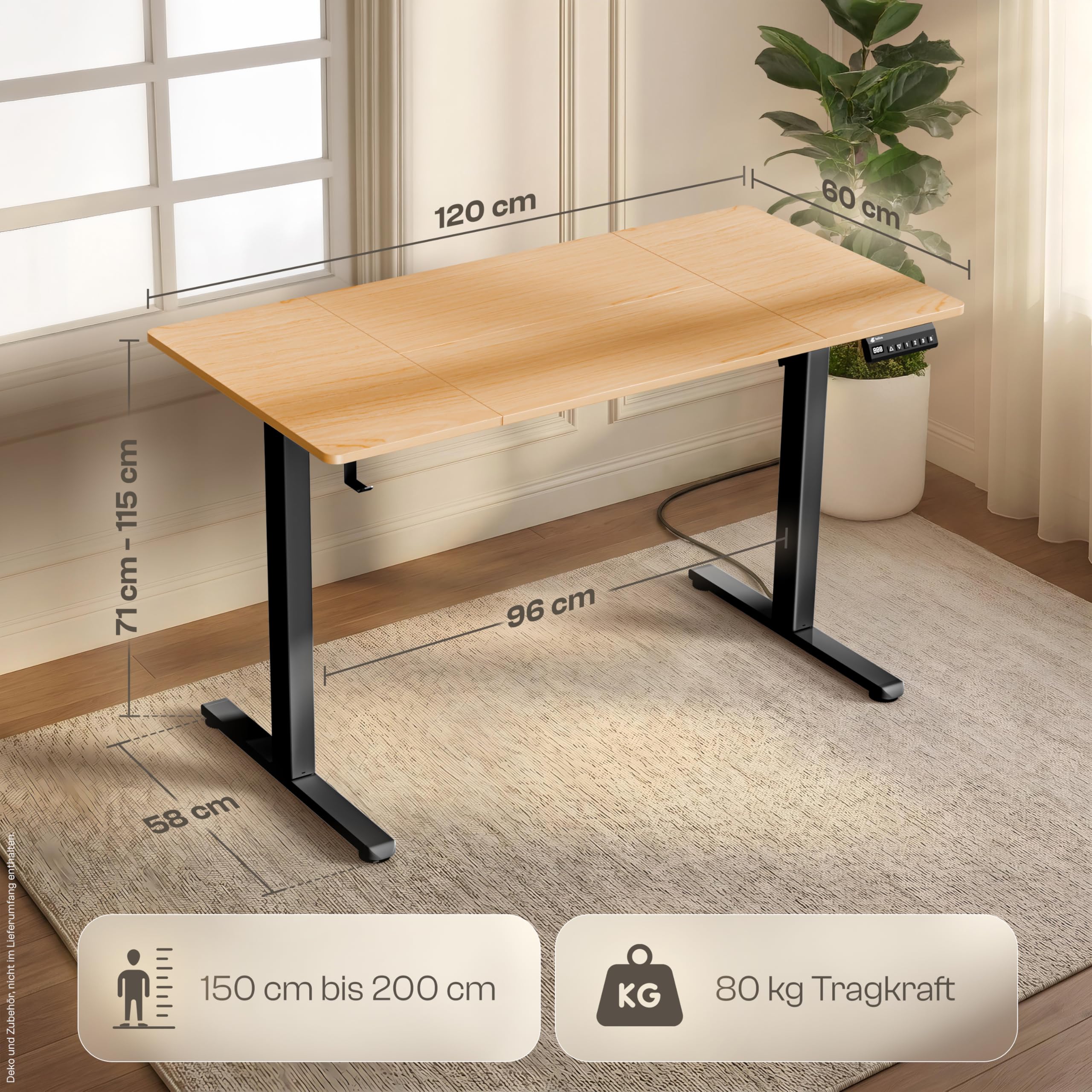 Foxtrot Höhenverstellbarer Schreibtisch elektrisch [JETZT NEU] | 120x60cm | Leiser Schreibtisch höhenverstellbar elektrisch | Elektrischer Schreibtisch mit Kabelversteck & OneTouch Profilen