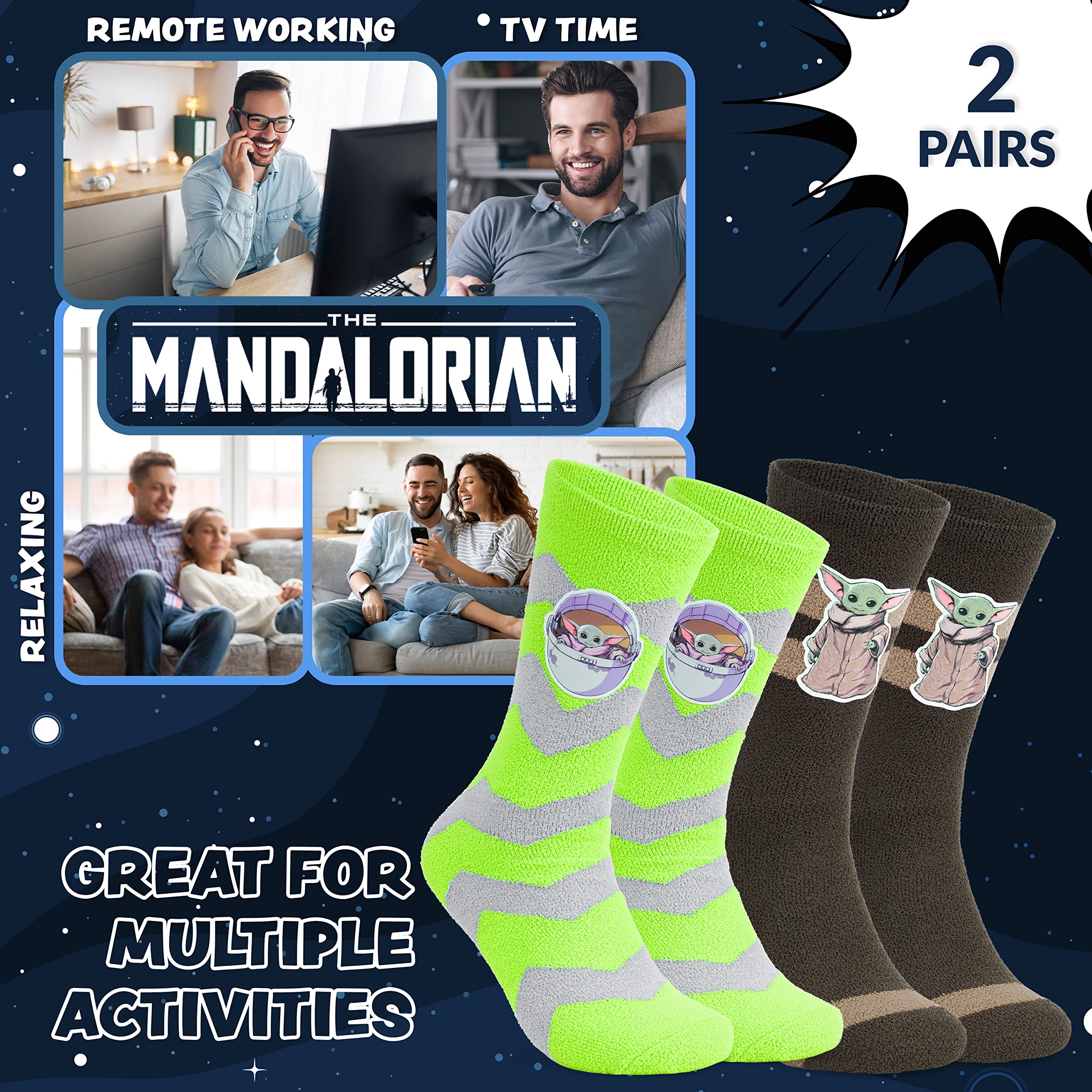 Disney The Mandalorian Calcetines Antideslizantes Hombre, Pack de 2, Baby Yoda Regalo