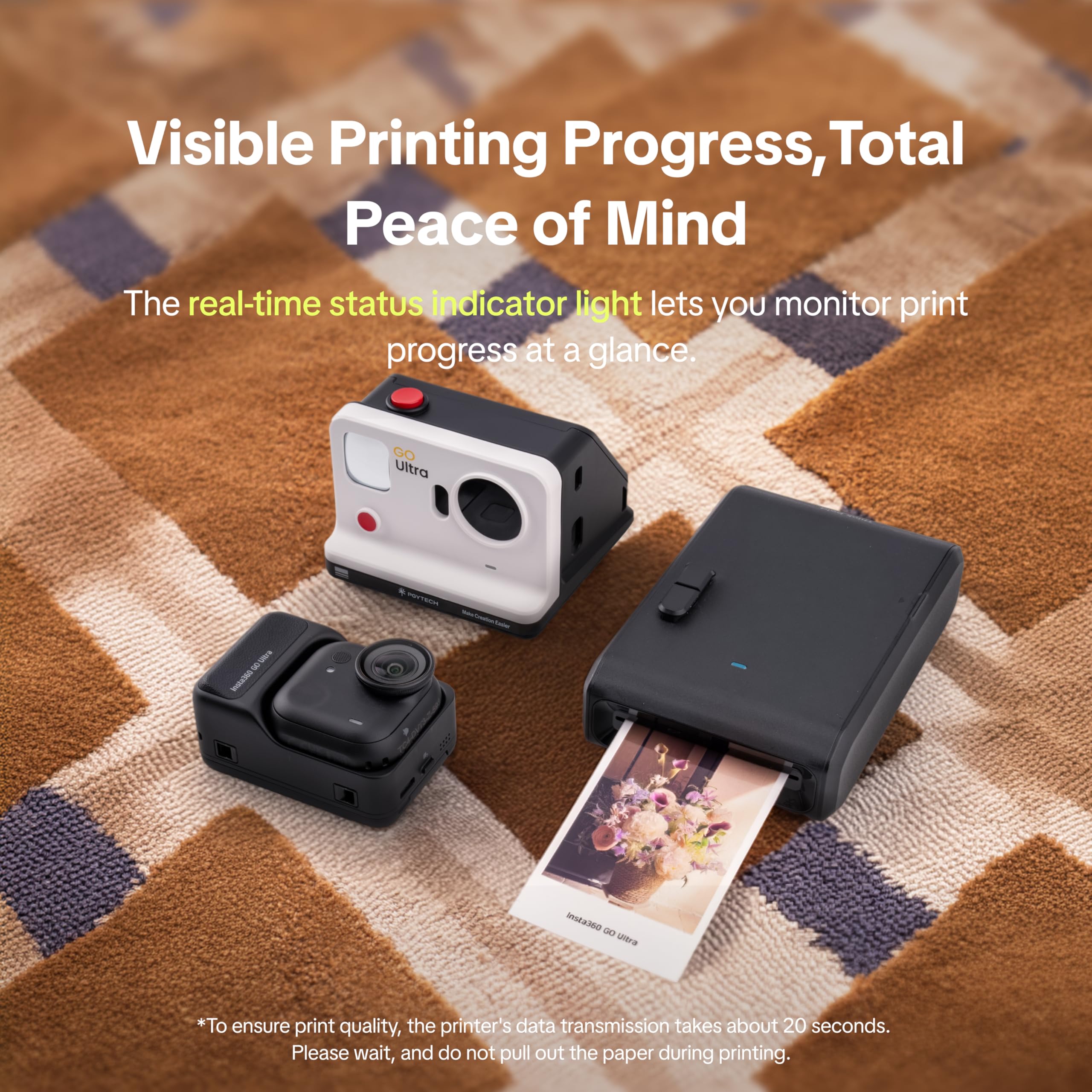 PGYTECH FunCam Kit Imprimante Photo pour Insta360 GO Ultra, Pack Impression Créative avec Coque Magnétique, Imprimante de Poche HD 300dpi et 10 Papiers Photo