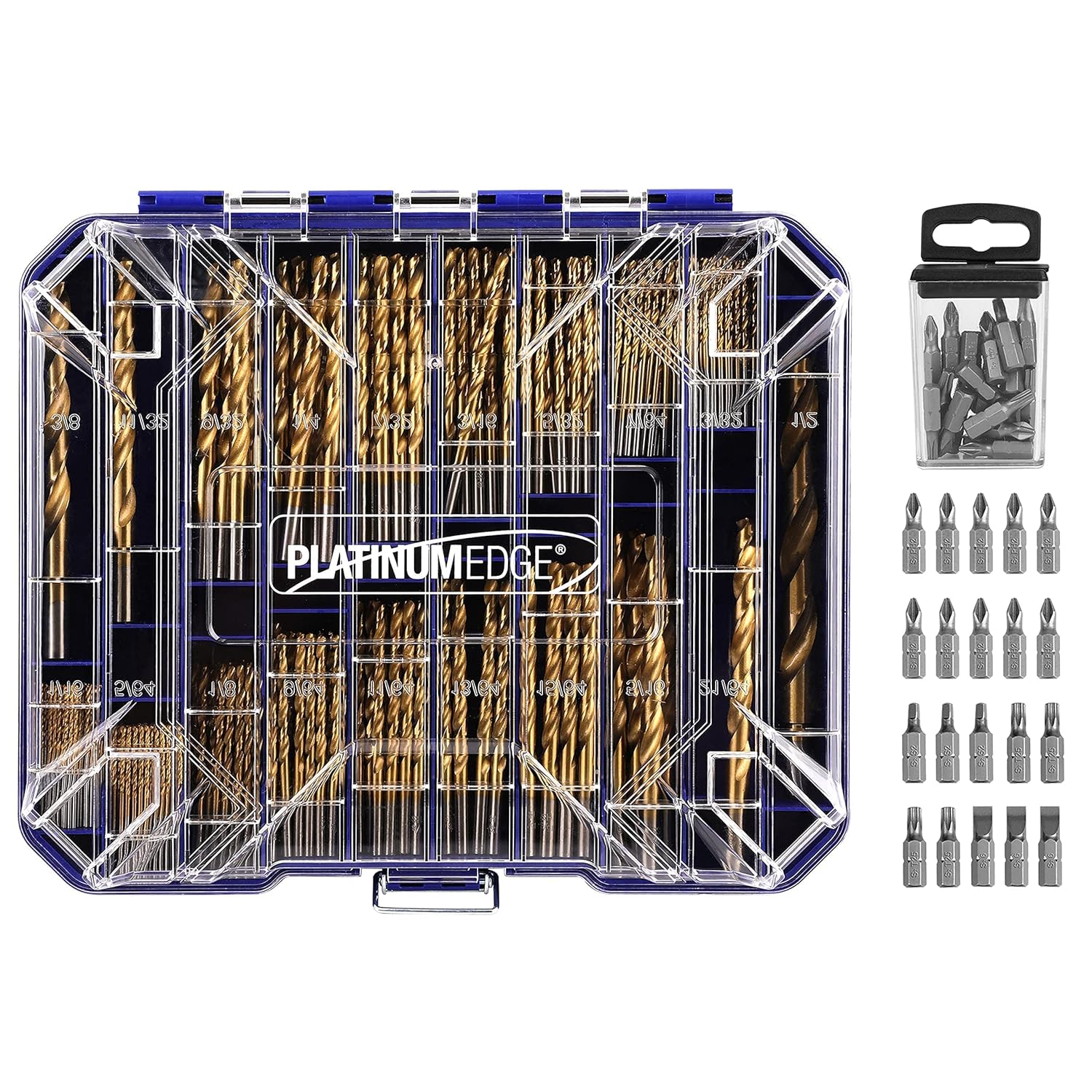 256 Piece Titanium Twist Drill Bits with Bonus 20 Bits Set and Hurricane 4 Piece Wood Chisel Set Size from 1/4 Inch to 1 Inch