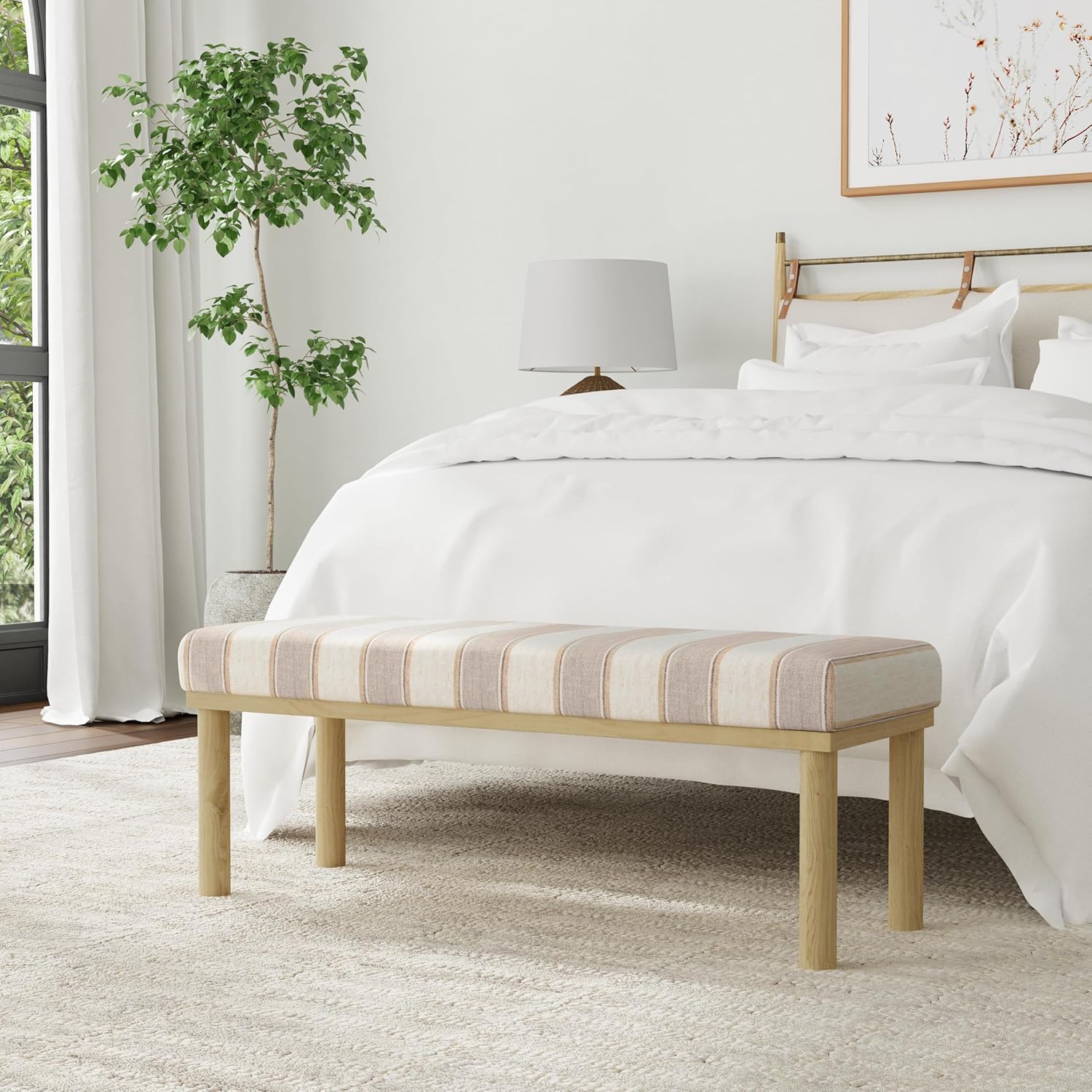 HomePop Oslo Decorative Bench -Wide Tan Stripe