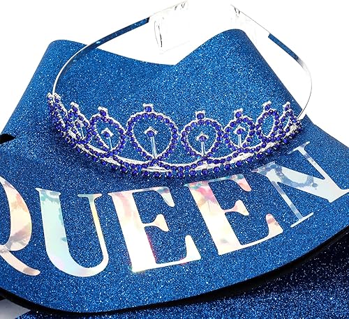 Miniatura 6 de CAVETEE Corona y banda de cumpleaños de zafiro para mujer juego de banda y tiara de diamantes de imitación tiaras de cumpleaños para mujer