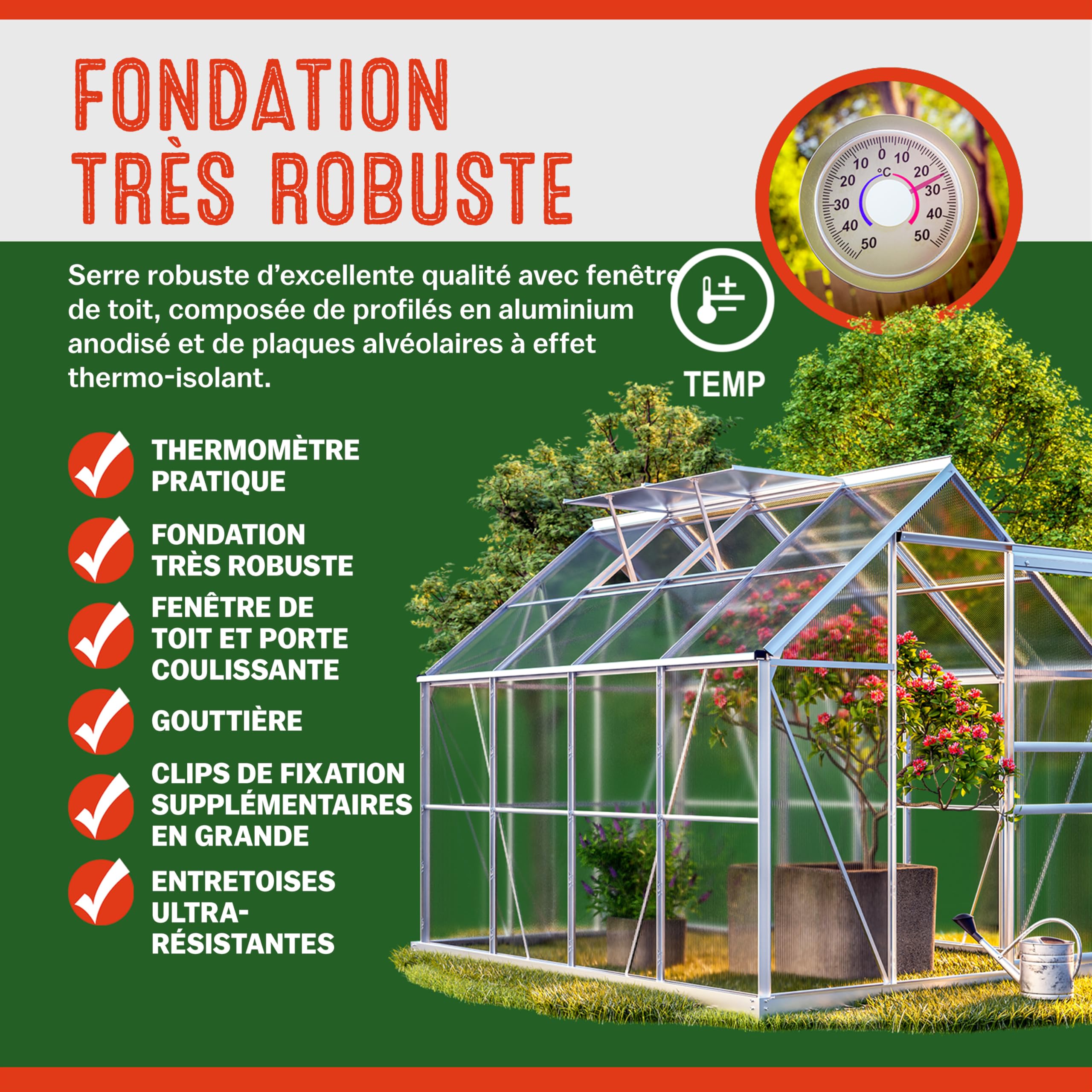 Gardebruk Serre de Jardin en Aluminium 7,63mł abri extérieur pour Plantes légumes 250x190x195cm avec fenętres