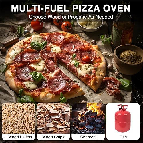 Miniatura 5 de PolarcoForgeco Horno de pizza multicombustible para exteriores con piedra giratoria para pizza, horno de pizza de leña y gas de 12 pulgadas para