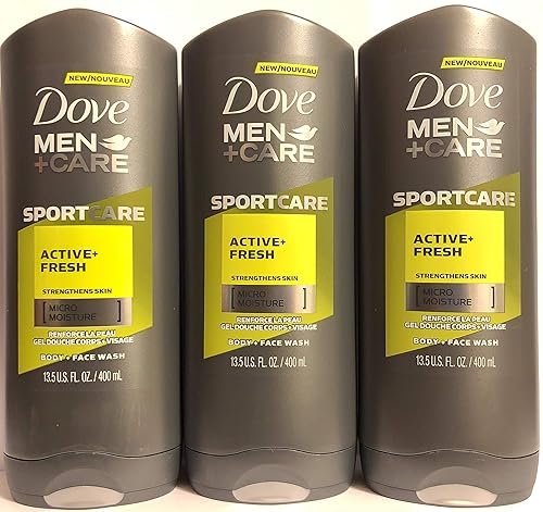 Dove Men + Care - Body + Face Wash - Sport Care - Active + Fresh - Net Wt. 13.5fl oz por botella, paquete de 3 botellas.