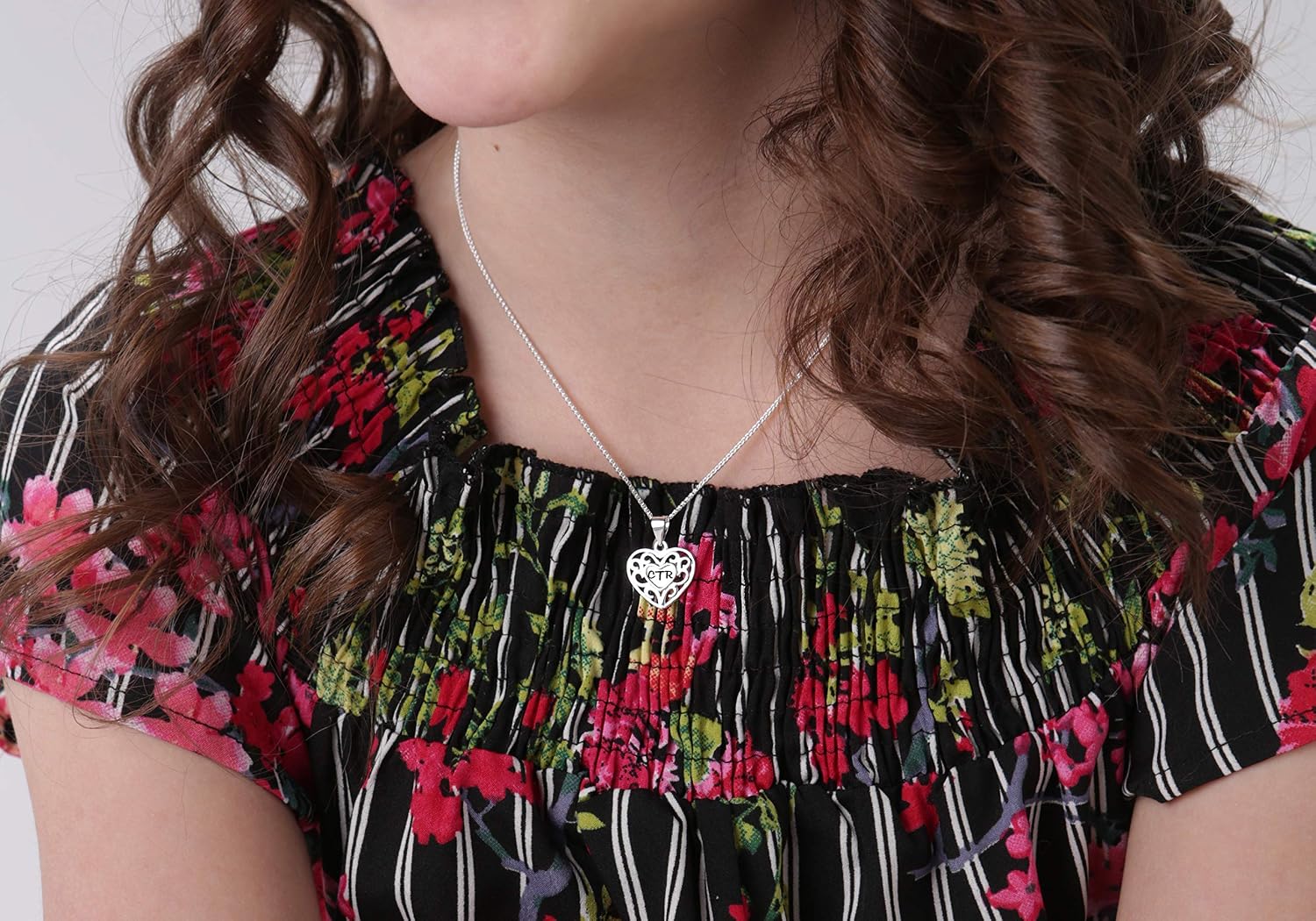 Cherished Moments .925 Sterling Silver CTR Heart Necklace for Girls Baptism