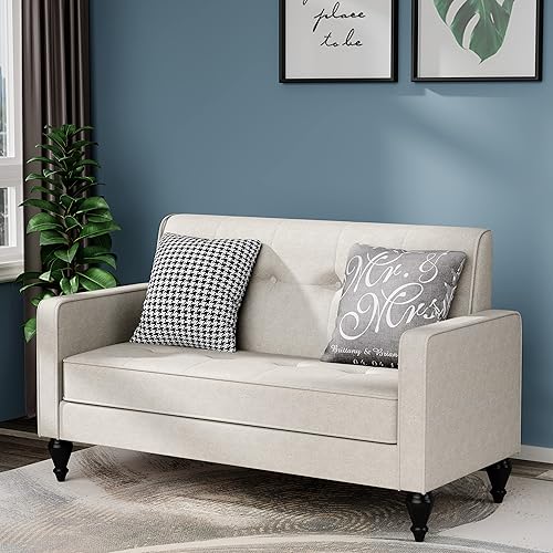 Miniatura 5 de ALISH Sofá de dos plazas tapizado, moderno sofá pequeño con botones, copetudo para sala de estar, dormitorio, hiedra