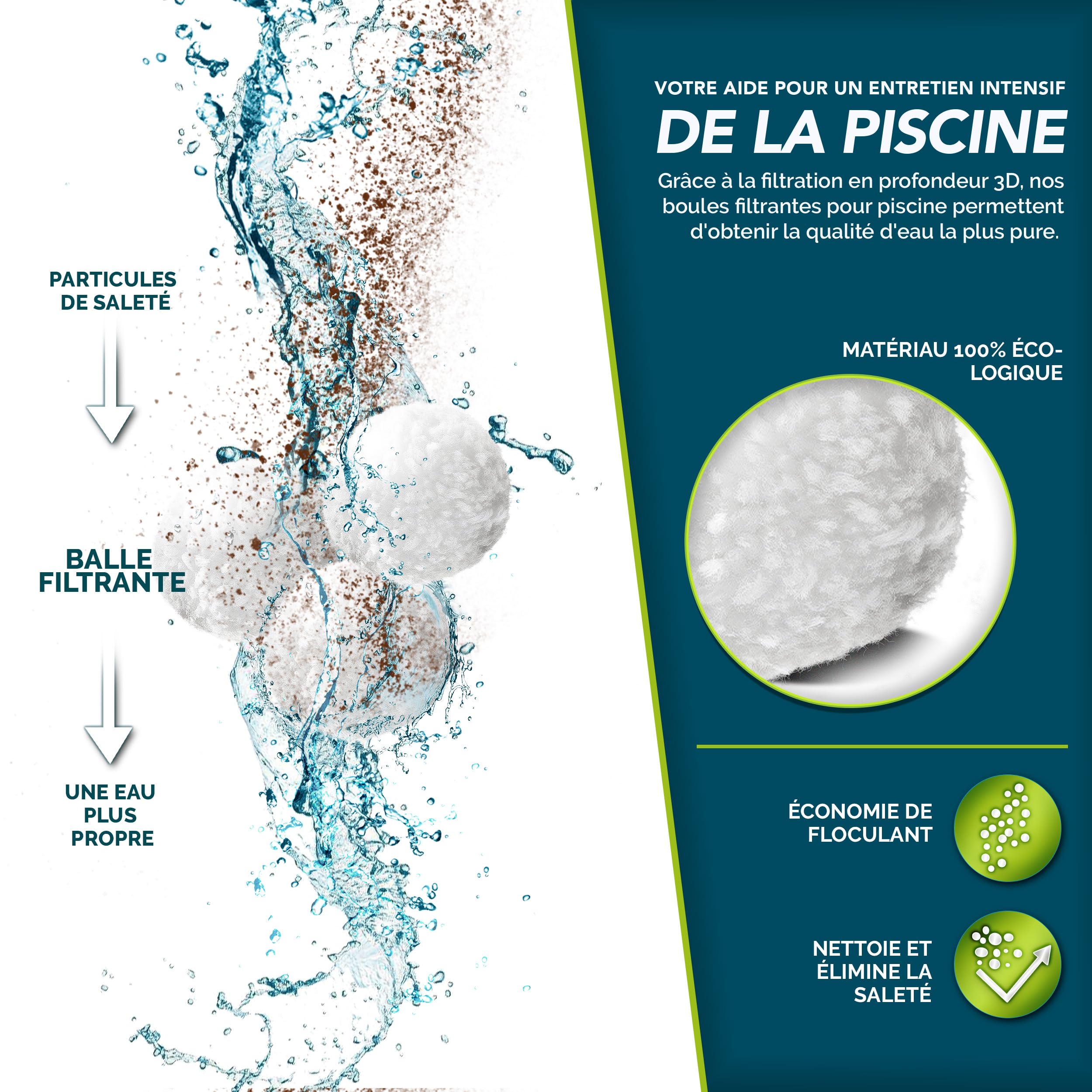 tillvex® Balles filtrantes pour Piscine 1400 g | Filtre pour système de Filtration à Sable | Remplacement de 50 kg de Sable filtrant | Balles filtrantes Extra durables pour Une Eau Claire