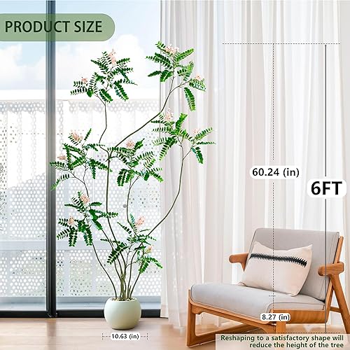 Miniatura 3 de Árbol artificial de Mahonia Fortunei – Plantas artificiales de 6 pies para interiores, planta falsa con maceta blanca, plantas de imitación de