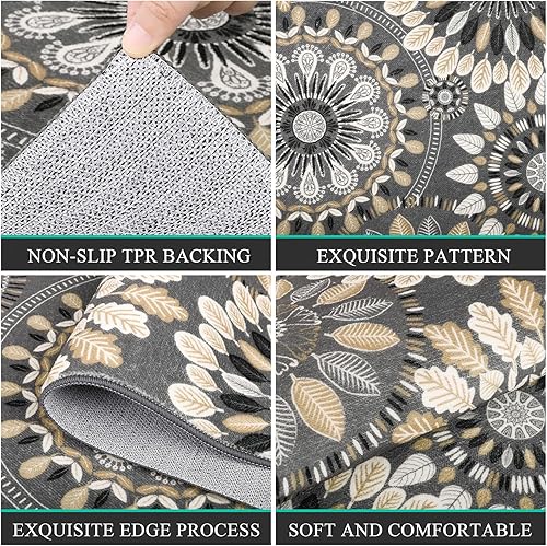 Miniatura 4 de Bsmathom Juego de Alfombras de Cocina Boho 3 Piezas, Alfombra de Cocina Antideslizante de Estilo Granja, Alfombras de Cocina Lavables y