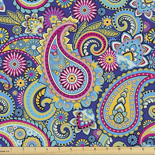 Miniatura 25 de Ambesonne Tela de Mariposas por Yarda, Patrones de Mariposas Estacionales Alegres Selva Tropical Naturaleza Salvaje Ilustración, Tela Decorativa