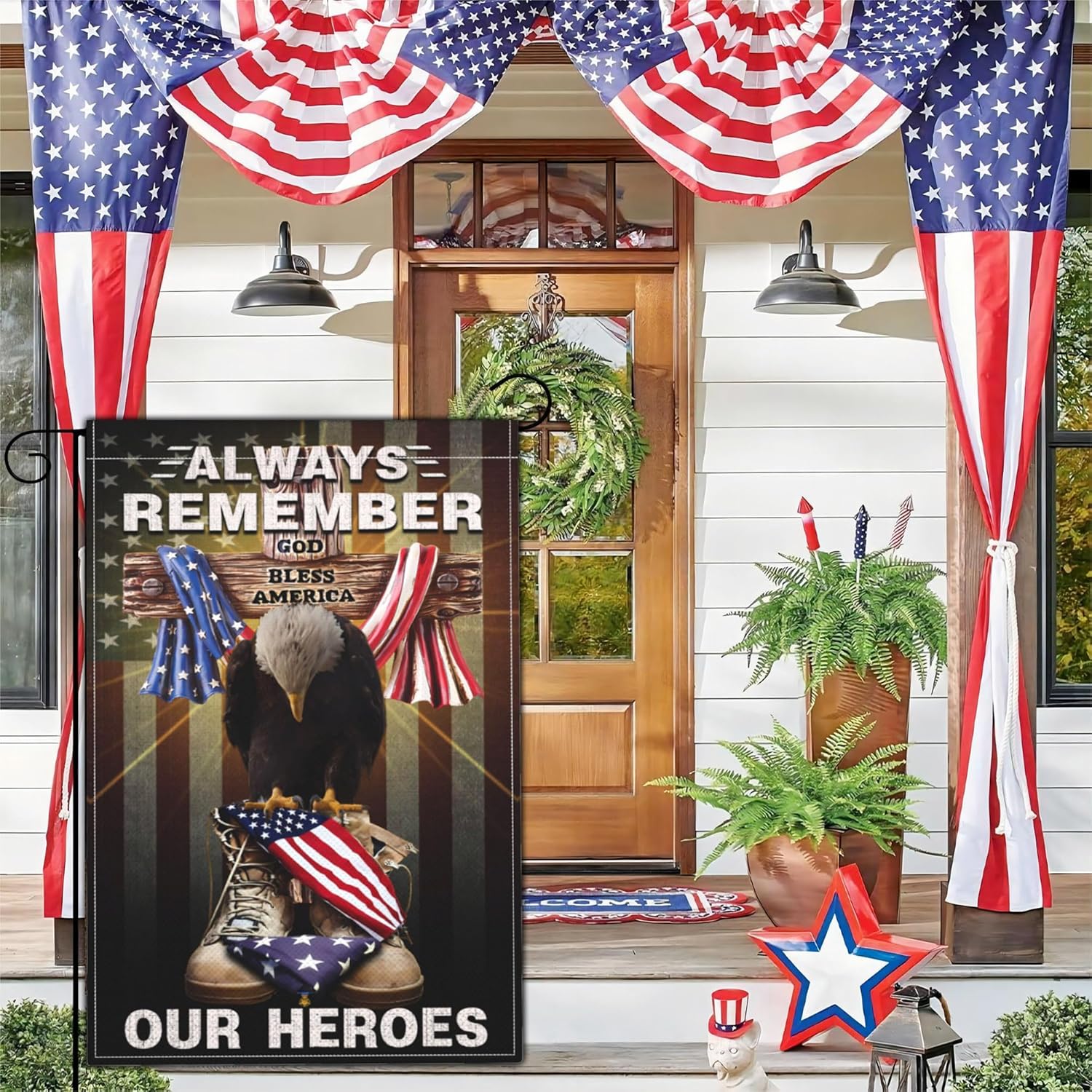 NASIAN Memorial Day Patriotic Garden Flags for Outside 12x18 Inch 3Ply Double Sided 4th of July Independence Veterans Day Flag Outdoor House Yard Holiday Decorations Sign Flag - Image 3