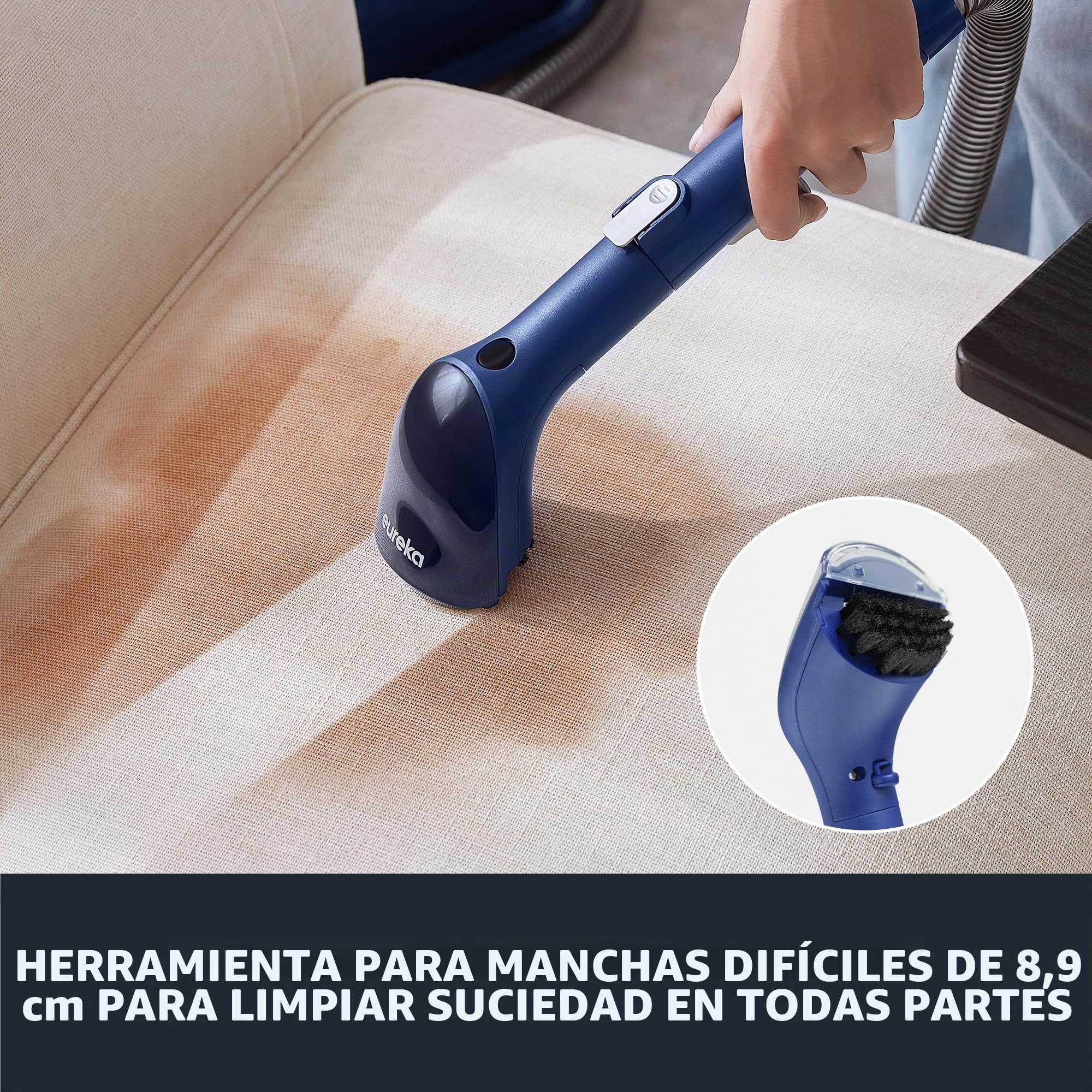 Eureka Aspirador de alfombras, Limpiador de Manchas Multisuperficie para Alfombras, Moquetas, Tapicería, Escaleras y Coche, Depósito de Agua Grande de 1.5 L, NEY100 con Fórmula Limpiadora, Azul