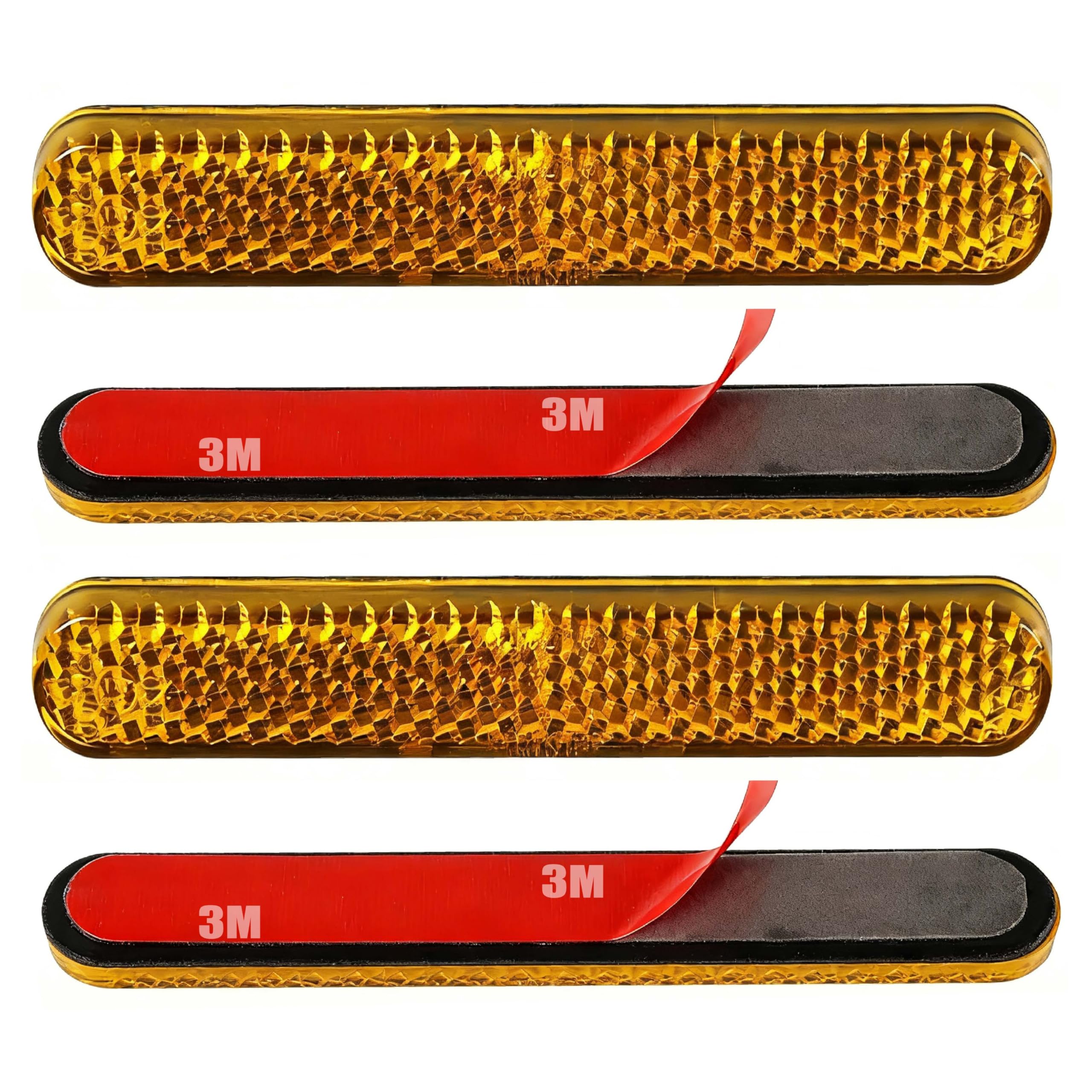 LEBOKJ 4 Stück 70 × 20 × 8mm Motorrad Reflektor Rückstrahler Hinten Gabel-Reflektor Gelb Rechteckiger Reflektor Selbstklebend Rückstrahler Katzenauge für Motorrad Fahrrad E-Scooter Selbstklebend E4