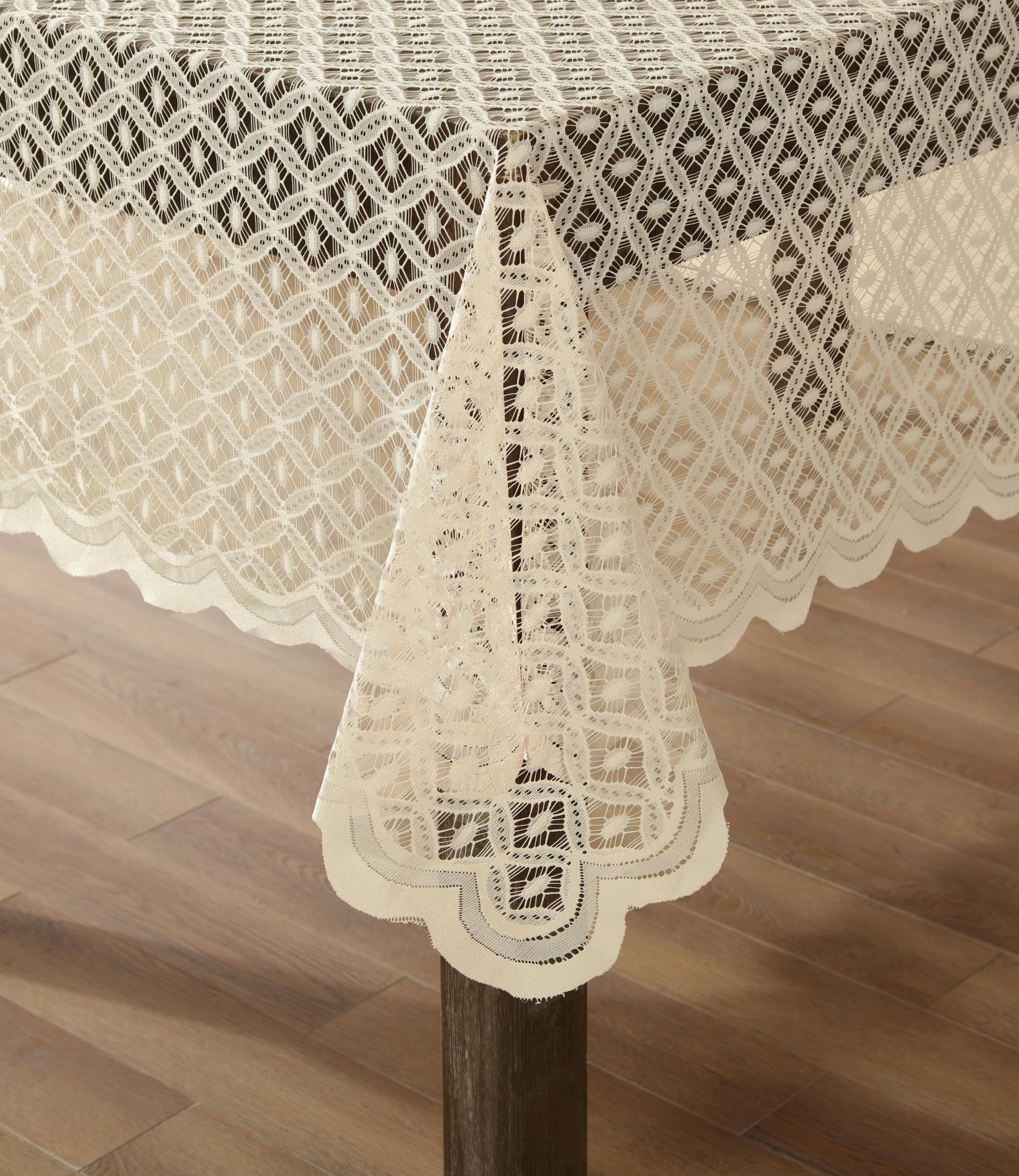 HLC.ME Sedona - Mantel de encaje, rectangular, 60 x 104 pulgadas, lino gris pardo | Mantel festoneado resistente a las arrugas, mantel de tela, ideal para bodas, baby shower y fiestas