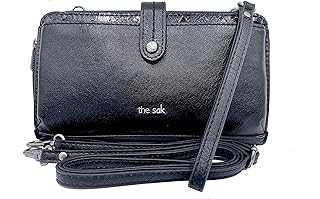 The Sak Iris Leather Smartphone Crossbody Carrier Black Floral Embossed