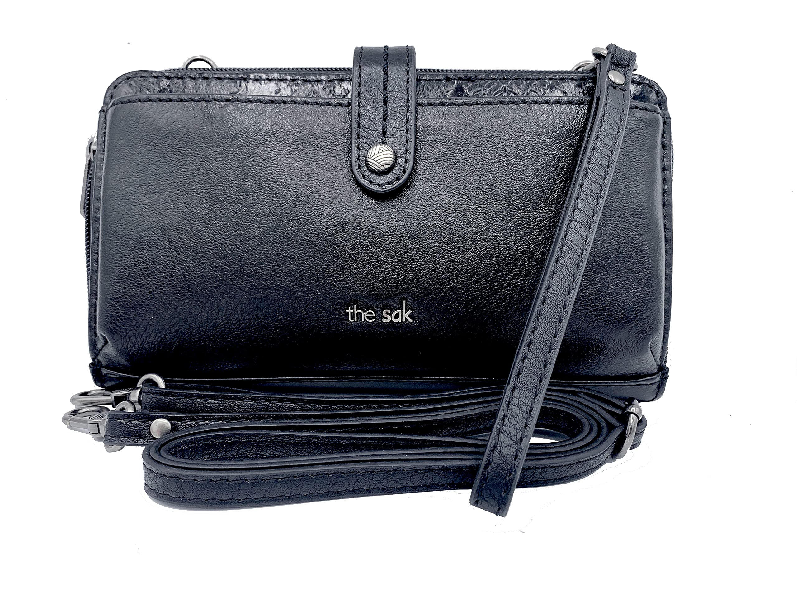 Iris Leather Smartphone Crossbody Carrier Black Floral Embossed