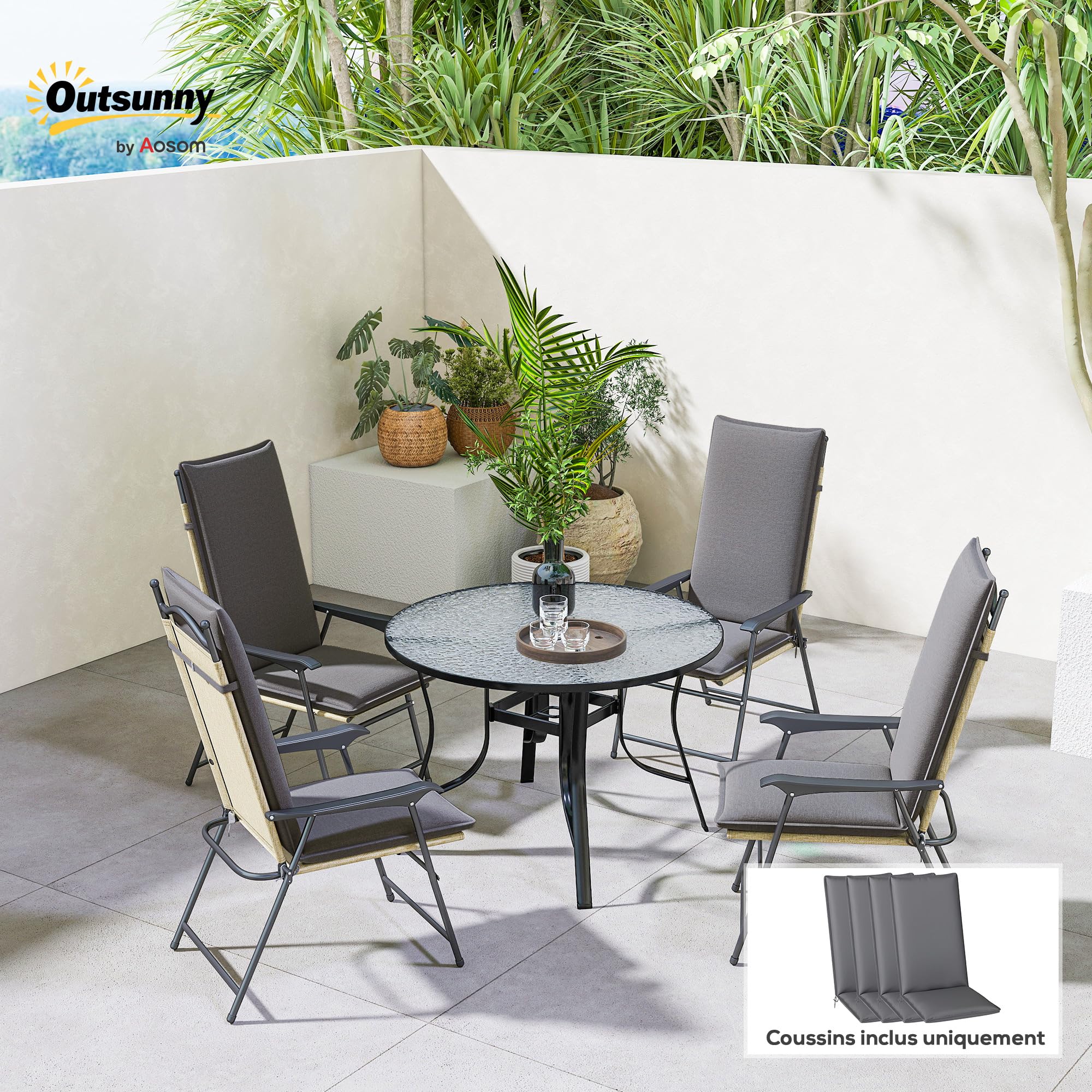Outsunny Lot de 4 Coussins de Chaise d'Extérieur UPF50+ 124x50x5cm Gris