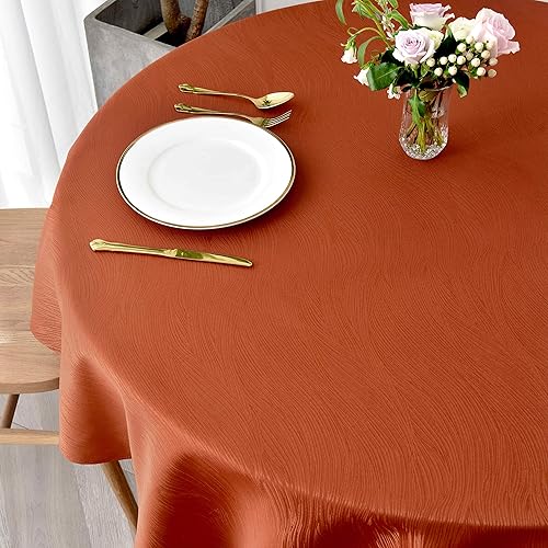 Miniatura 5 de maxmill Jacquard Round Table Cloth Swirl Design Waterproof Antiwrinkle Heavy Weight Soft Tablecloths for Fall Harvest Thanksgiving Dinner Circular
