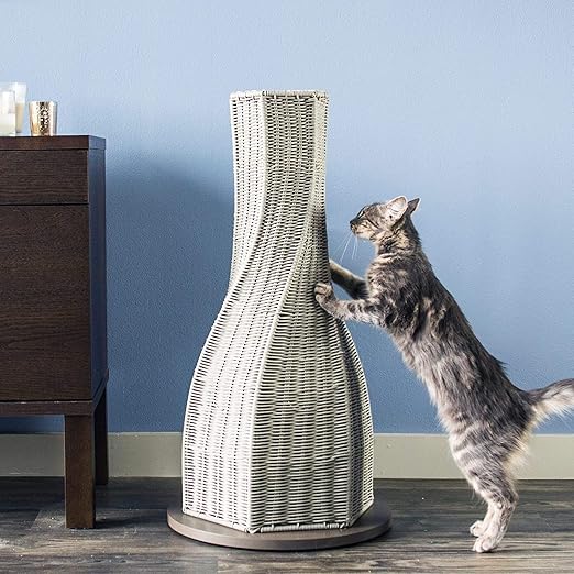 The Refined Feline Everlasting Cat Claw Scratcher, Durable Poly Rattan Tall Cat Scratching Post, Furniture for Cats and Kitten