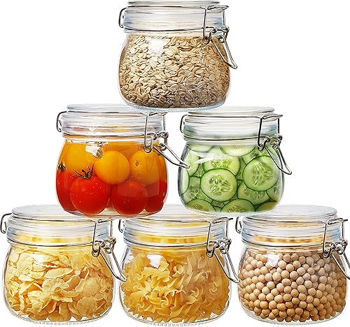 Miniatura 1 de HomArtist Tarros de vidrio con tapa hermética de 17 onzas líquidas juego de 6, recipientes de vidrio con tapas de abrazadera, tarros de vidrio para